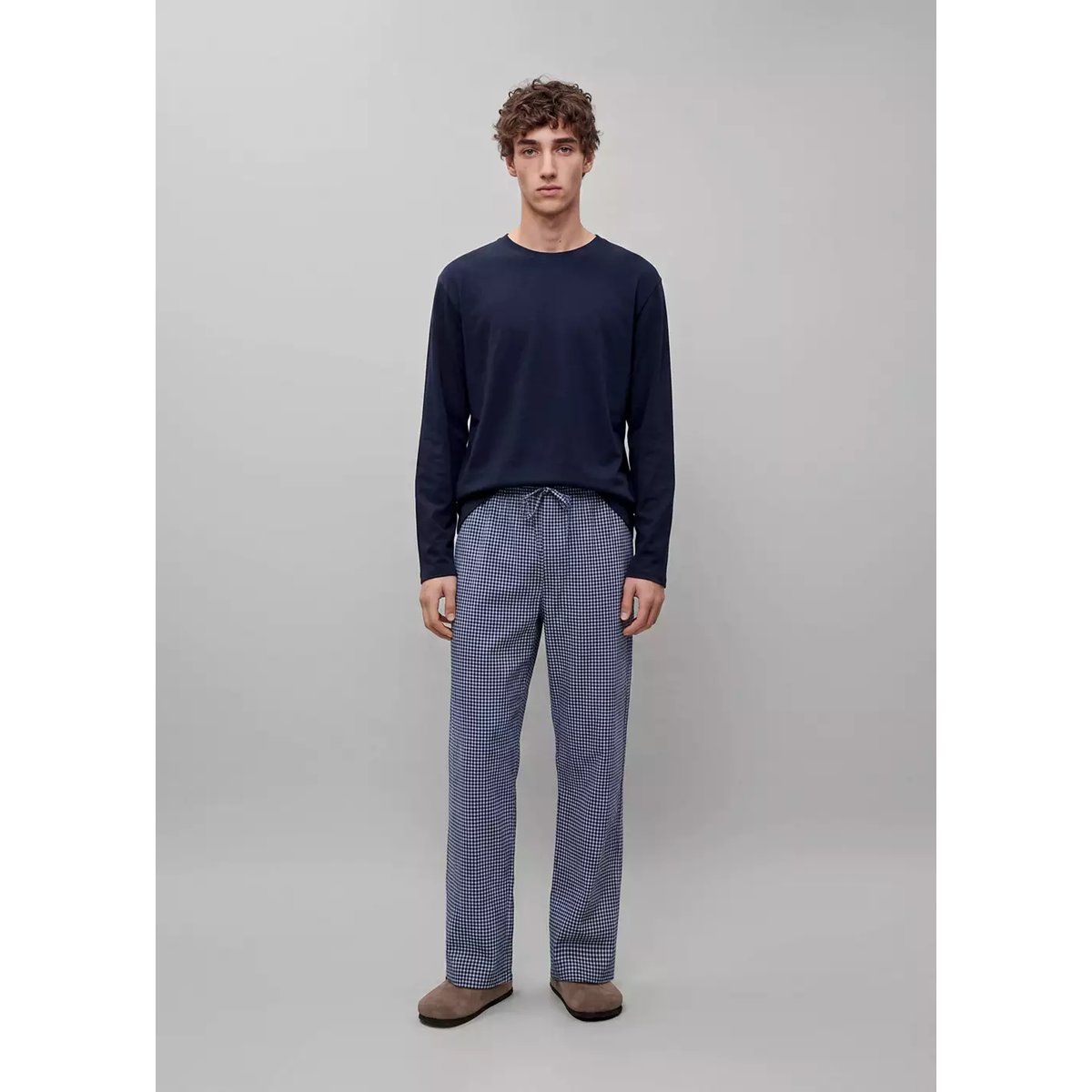Pyjama complet coton carreaux bleu marine, MANGO TEEN