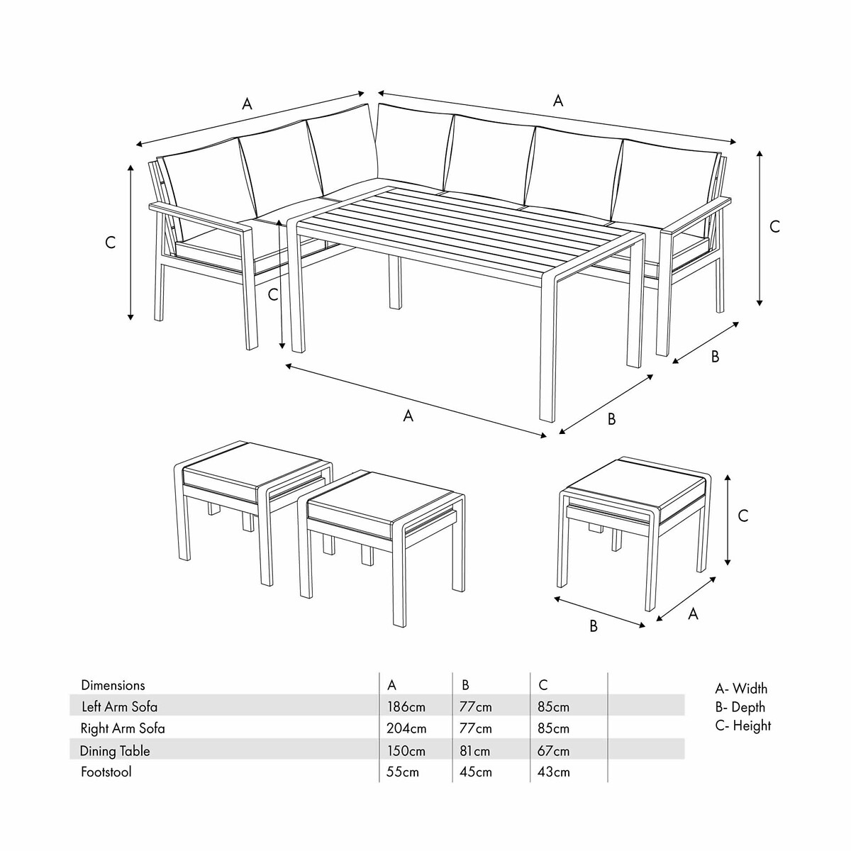 Aruba Outdoor Corner Seating Set stone beige, SO'HOME