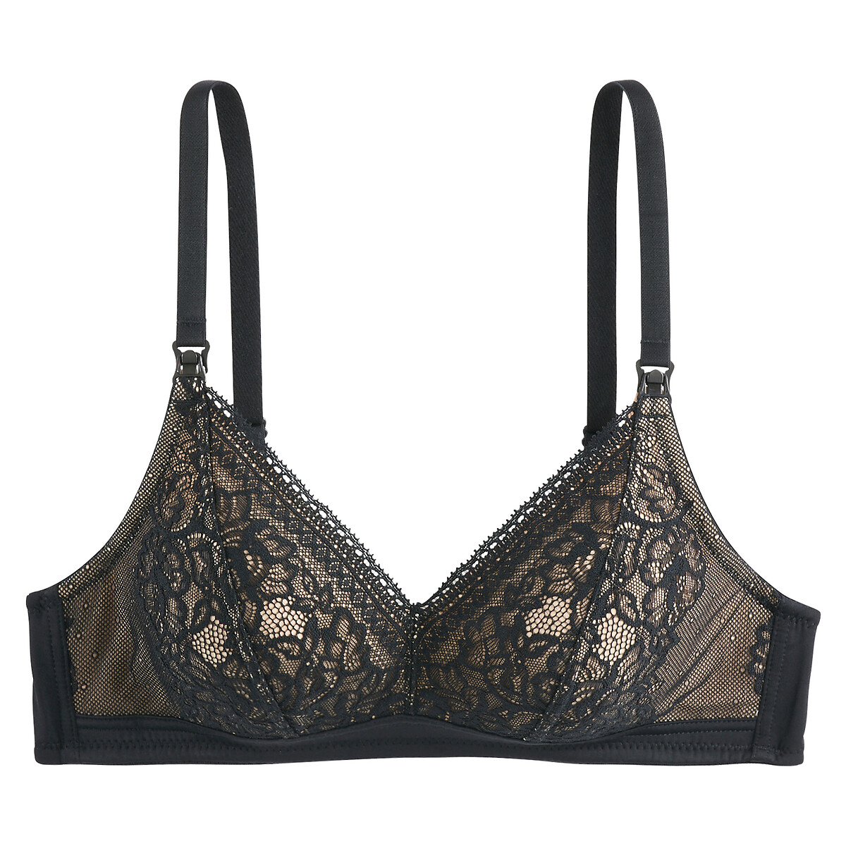 Soutien-gorge d'allaitement dentelle et microfibre noir/chair, LA REDOUTE COLLECTIONS