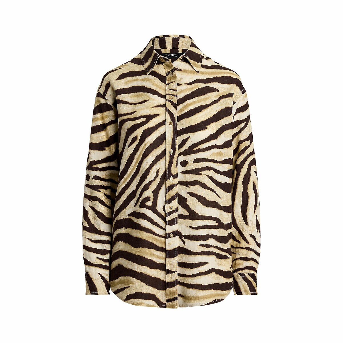 Chemise imprimée à manches longues, en lin beige/marron, LAUREN RALPH LAUREN