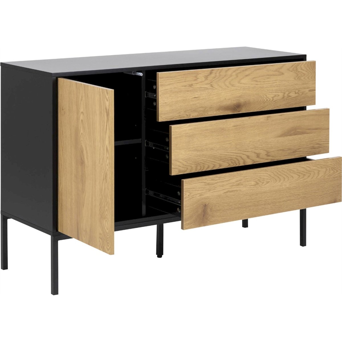 Commode 1 porte 3 tiroirs collection KRAPINA effet chêne et noir, RECOLLECTION