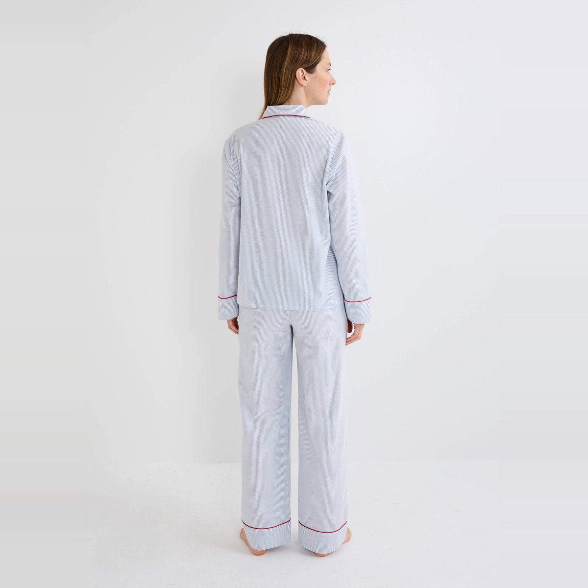 Pyjama rayé en flanelle de coton BIO et broderie coeur finistere, MONOPRIX