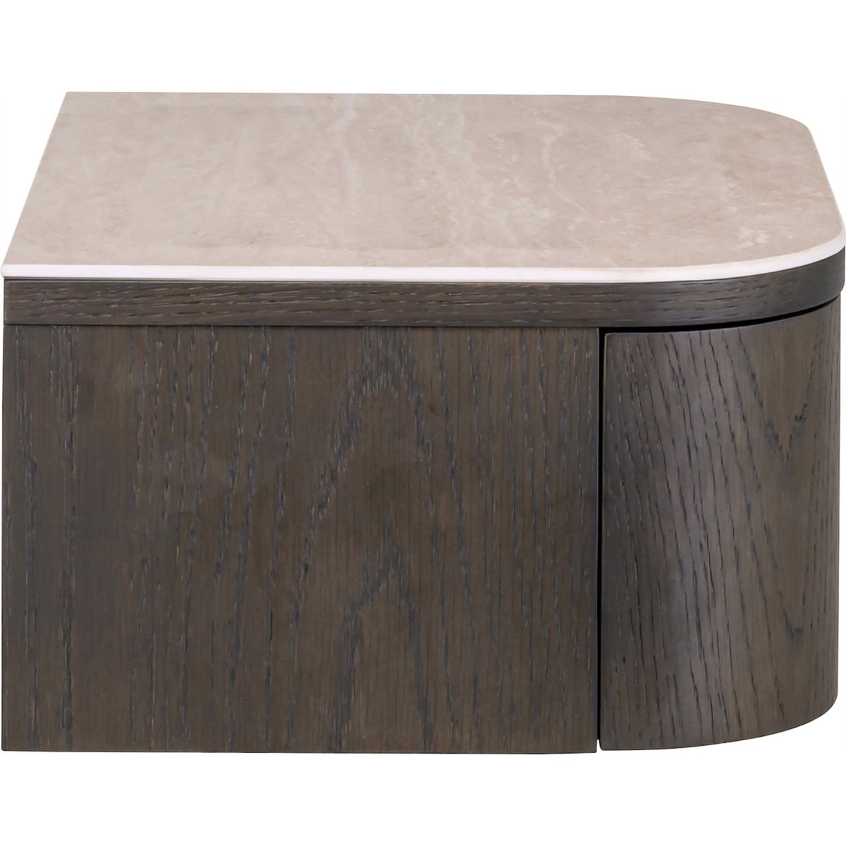 Table de chevet ronde bois et travertin NANDO marron foncé et beige travertin, RECOLLECTION