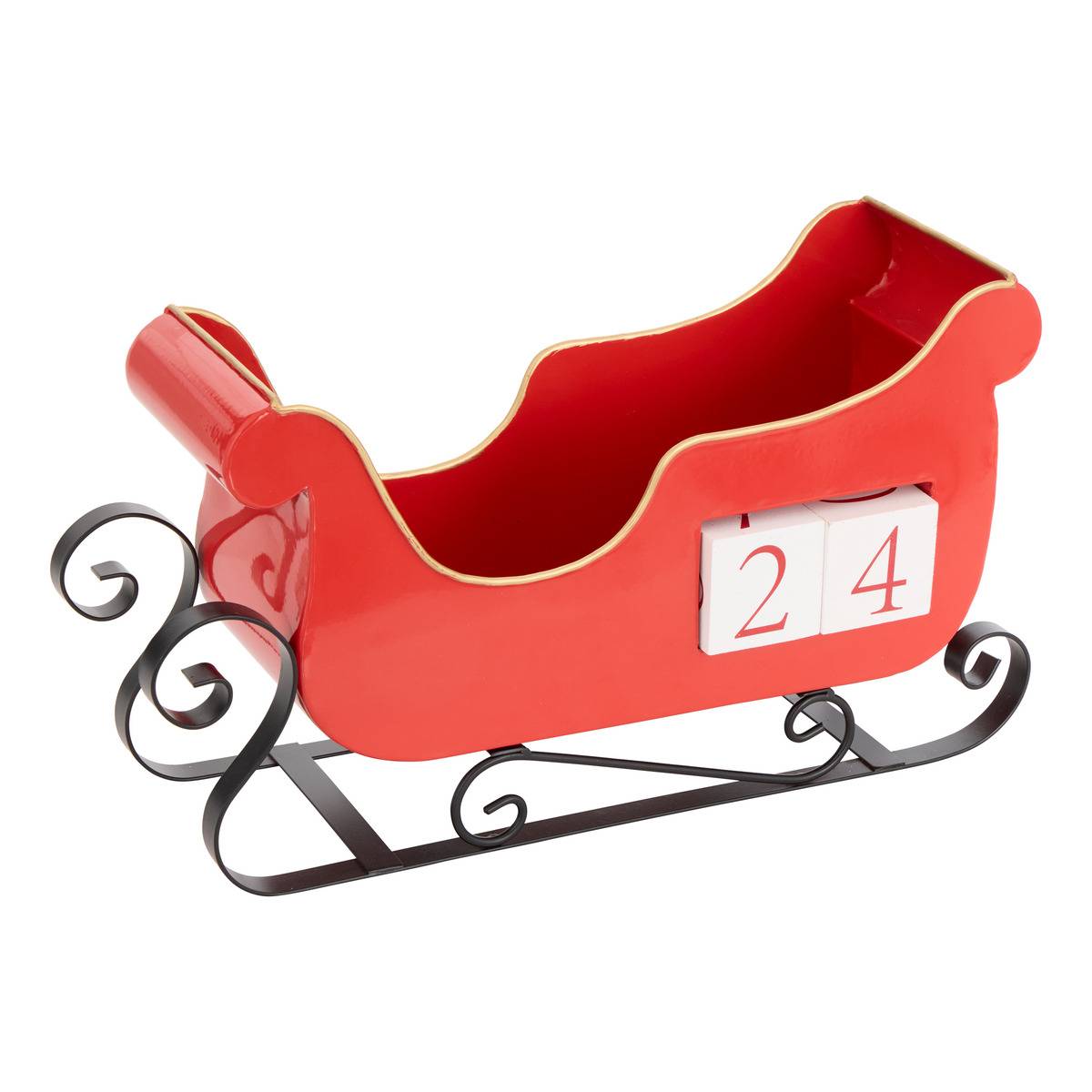 Calendrier de l'Avent traîneau L. 39,5 cm rouge, FEERIC LIGHTS & CHRISTMAS
