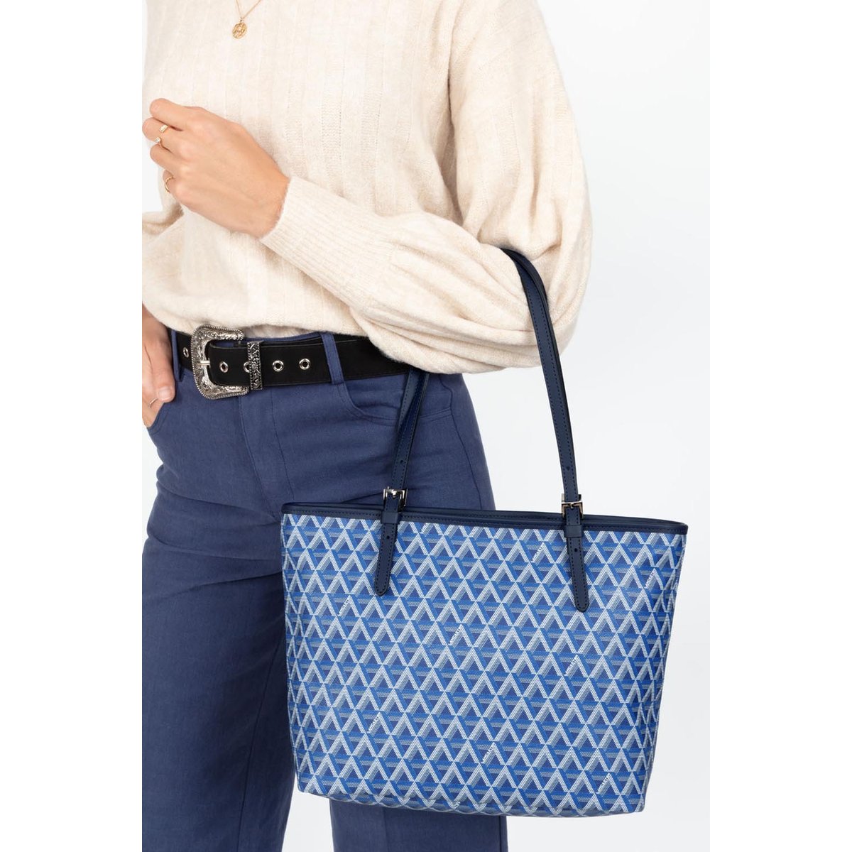 Sac cabas épaule, Made in France IKON bleu électrique, LANCASTER