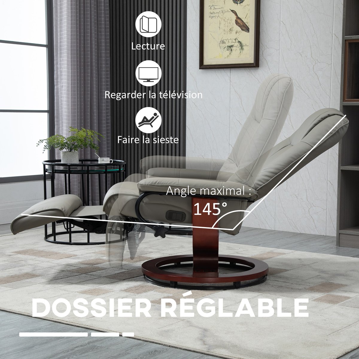 fauteuil inclinable Revêtement synthétique gris, HOMCOM