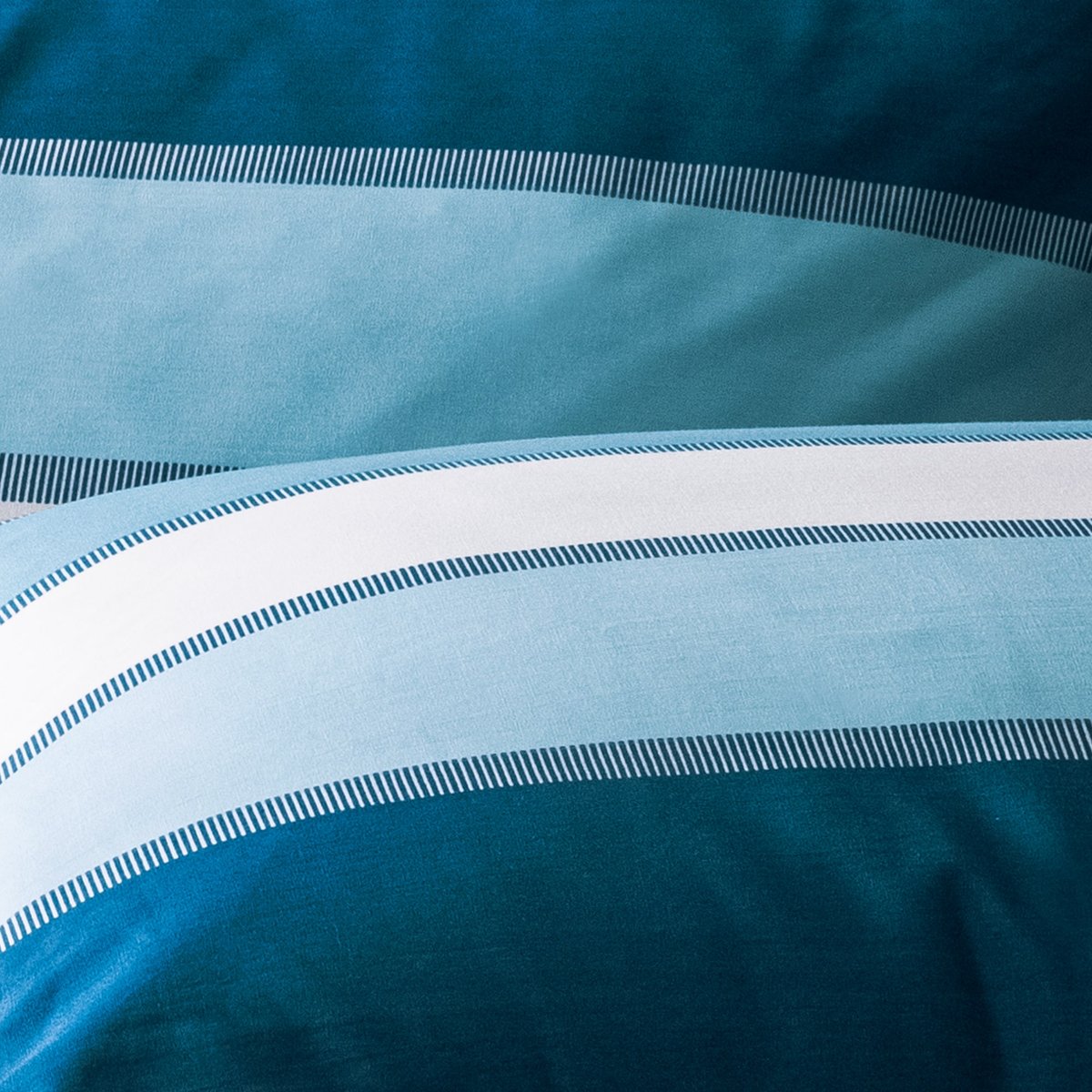 Parure de lit 1 personne imprimée 100% coton, TENDANCE OCÉANE bleu, MATT ET ROSE
