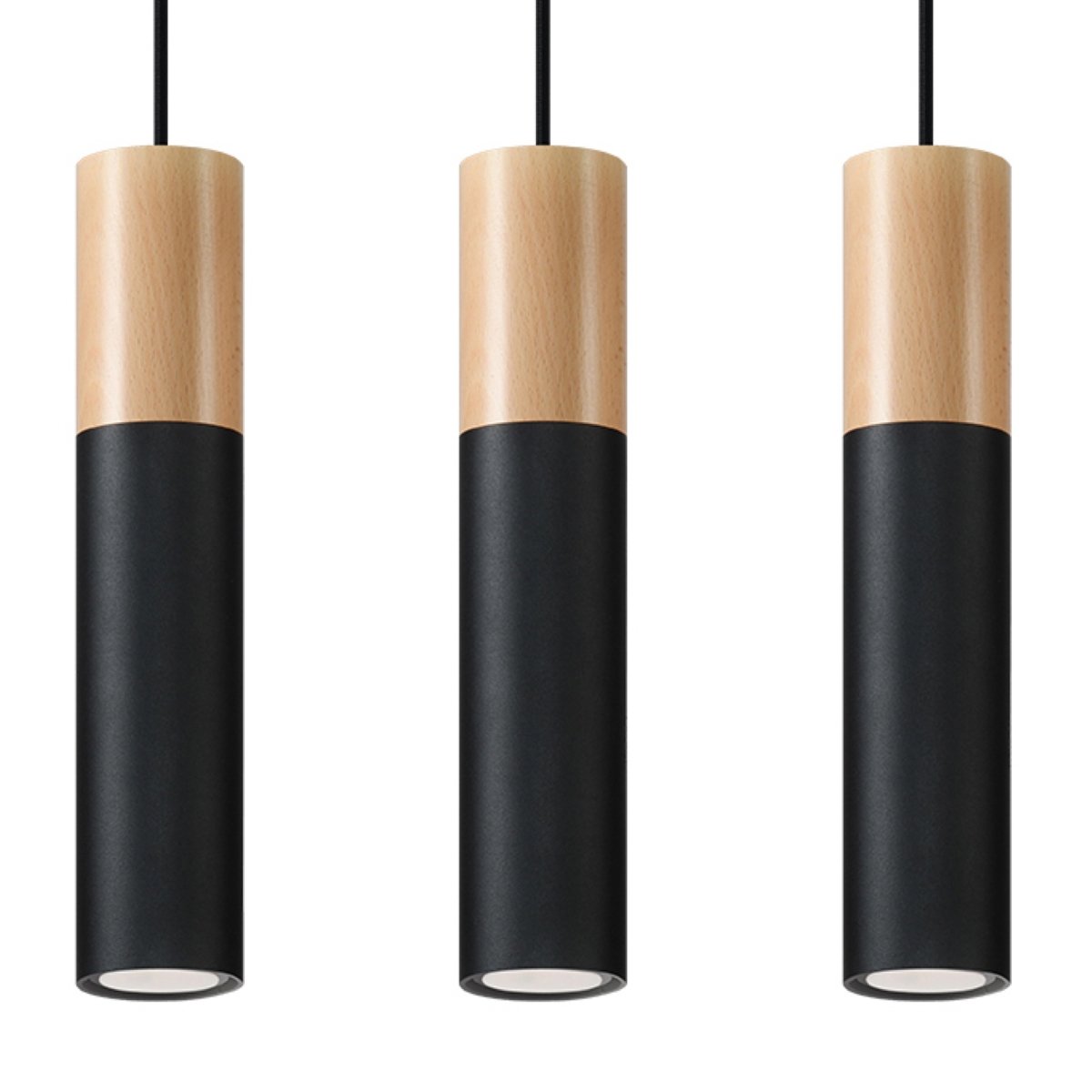 Suspension Acier Bois Naturel/Noir GU10 3 Pablo marron, EDEN