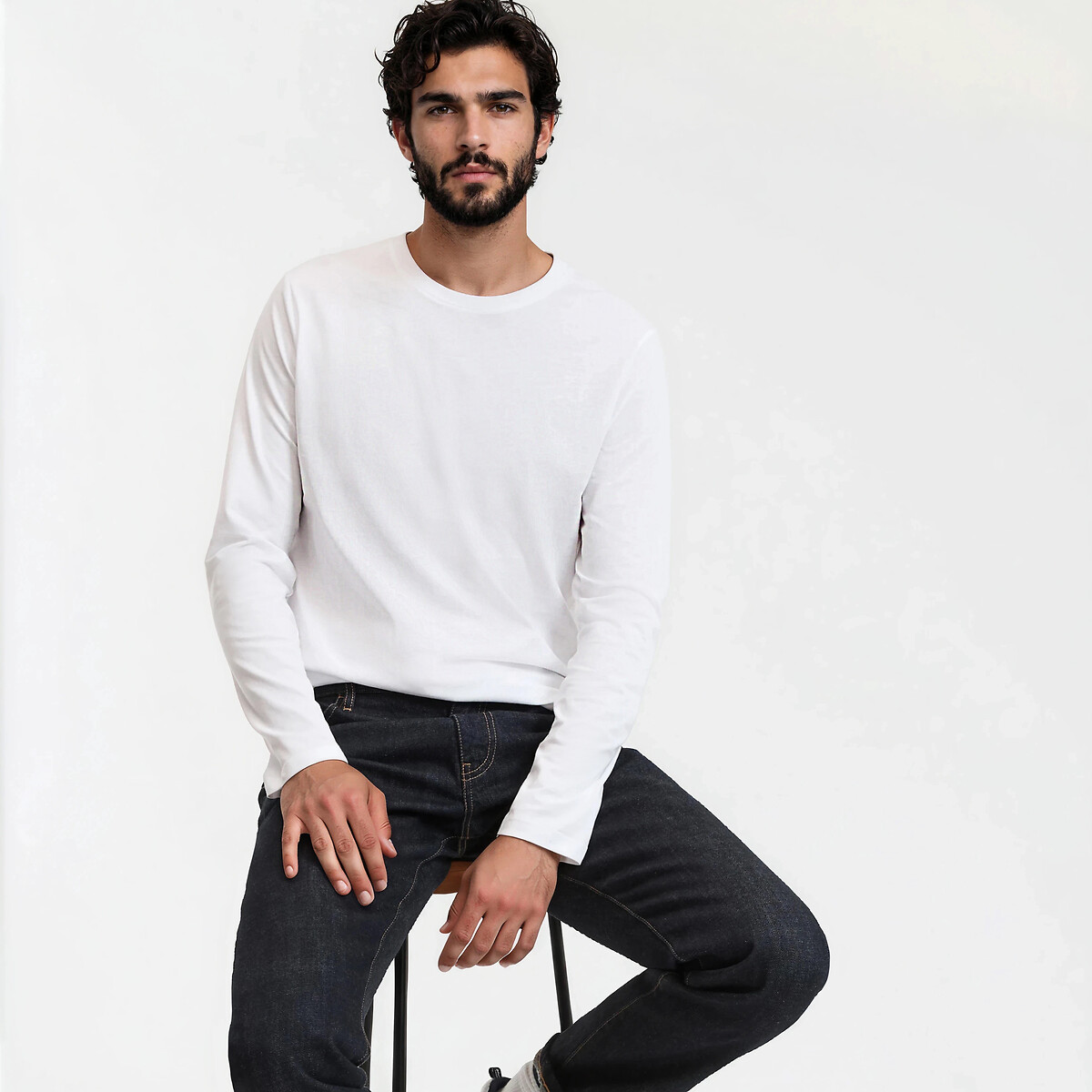 T-shirt girocollo maniche lunghe bianco ottico, LA REDOUTE COLLECTIONS