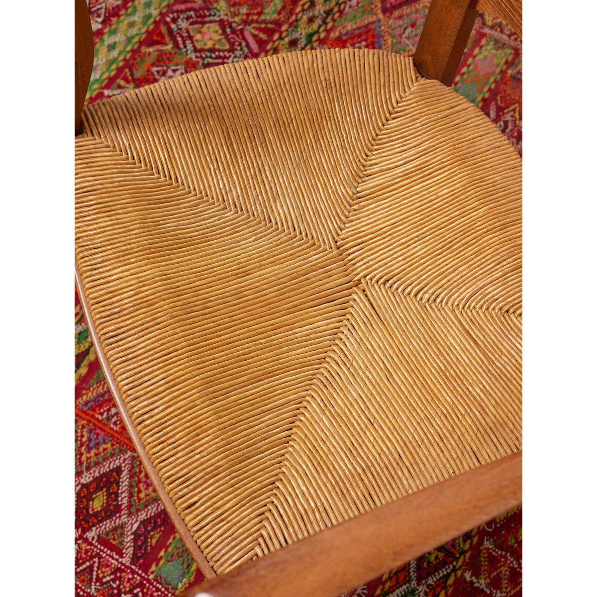 Fauteuil campagne en paille Ernest N°1077 - Bon état bois foncé, DEBONGOUT