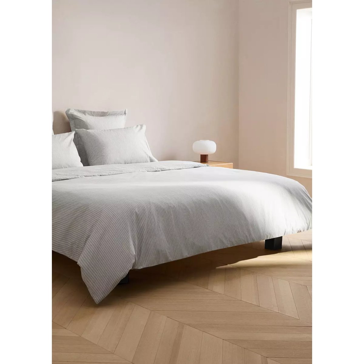 Housse de couette percale de coton rayures lit 150/160 cm gris clair/pastel, MANGO HOME