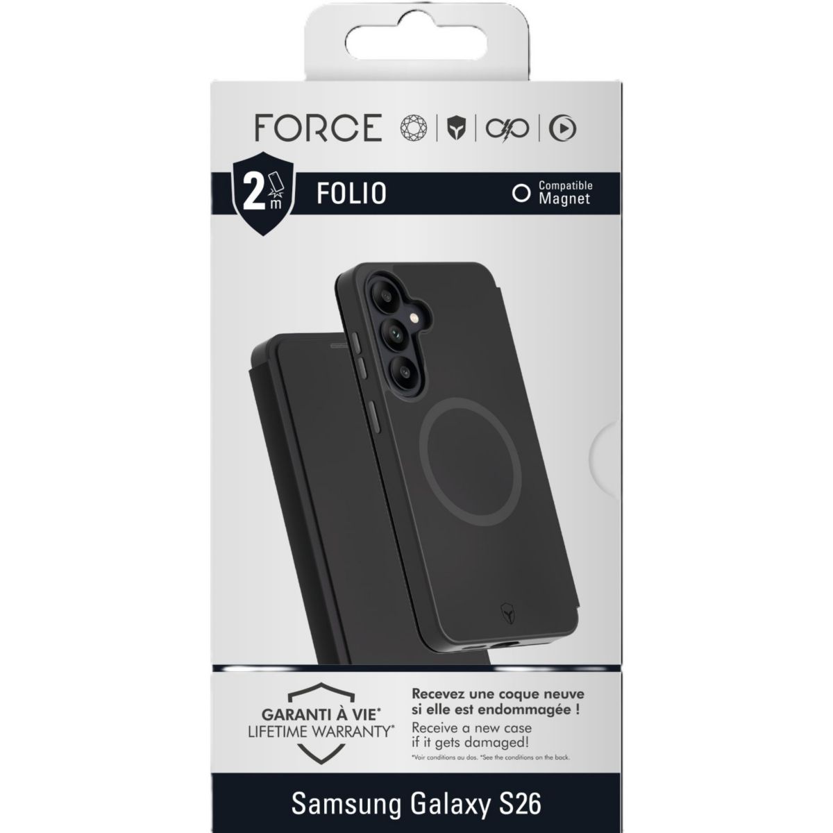 Coque étui Magnet S26 Noir couleur unique, FORCE CASE