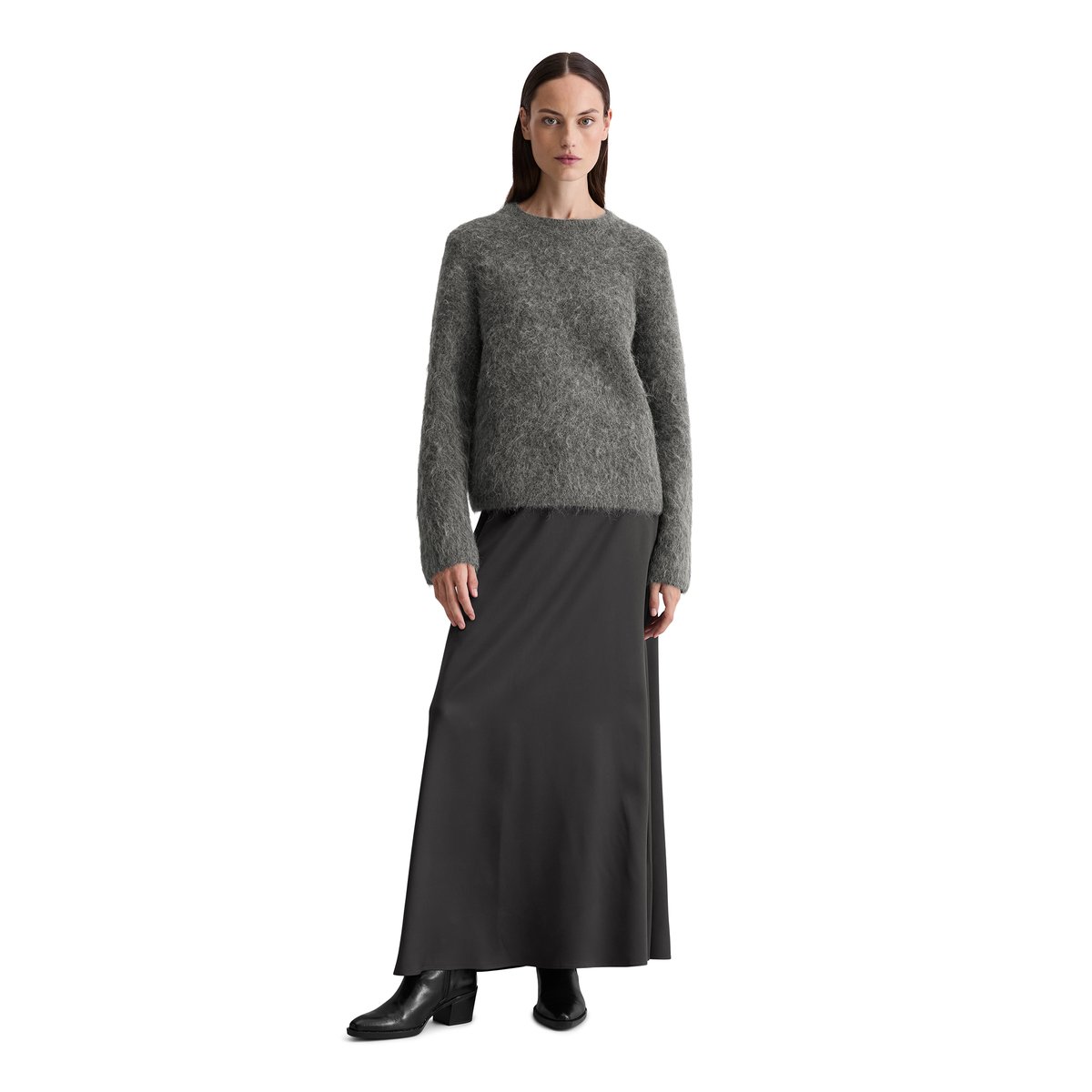 Pull en tricot regular en mélange de laine d'alpaga douillette gris foncé, MARC O'POLO