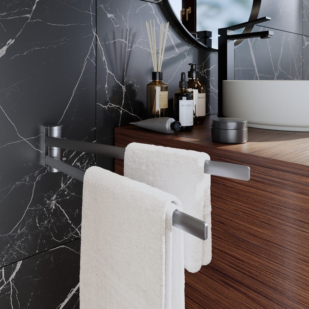 Porte-serviette 2 barres, NEO argent, SENSEA