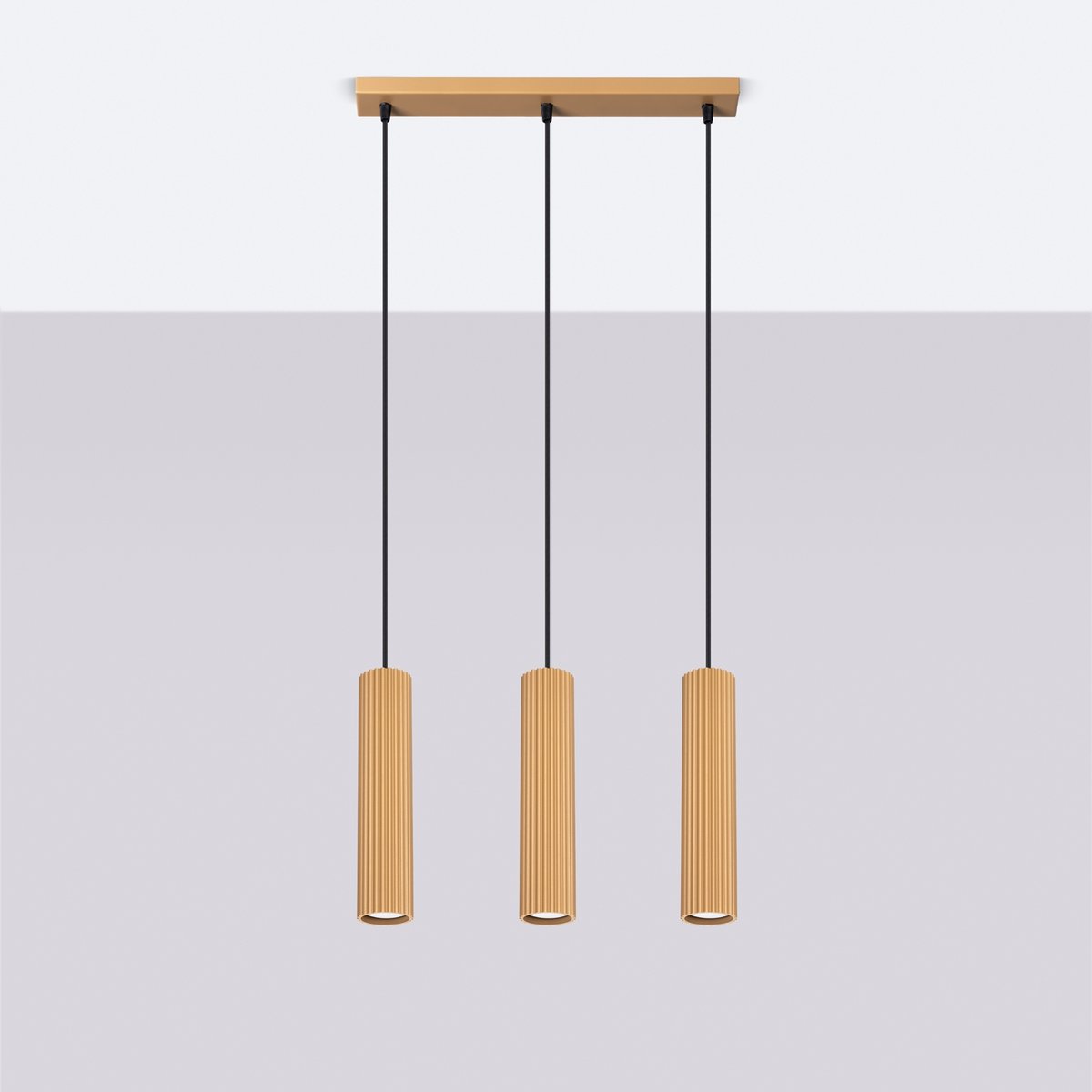 Suspension Aluminium Doré GU10 3 Karbon Line jaune, EDEN