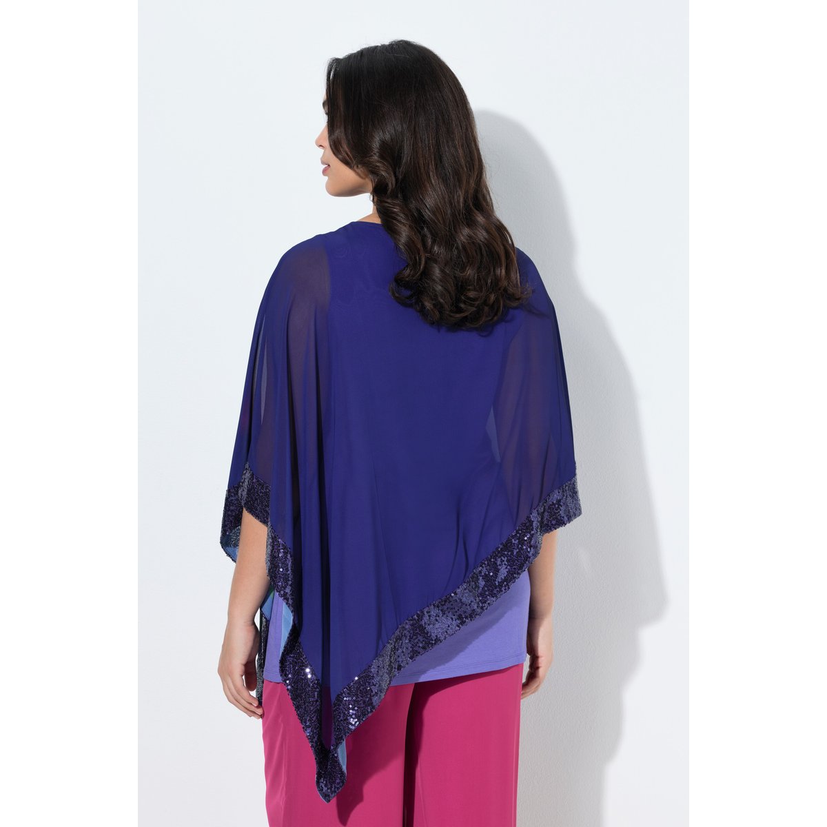Blouse avec voile en mousseline à fleurs violet, ULLA POPKEN