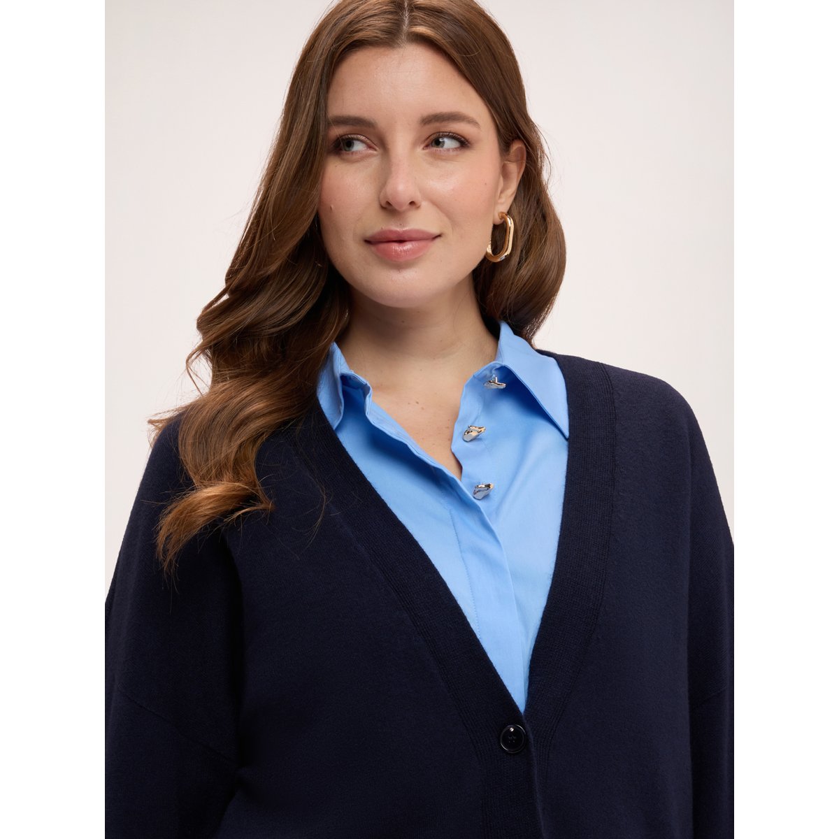 Cardigan col en V bleu, FIORELLA RUBINO