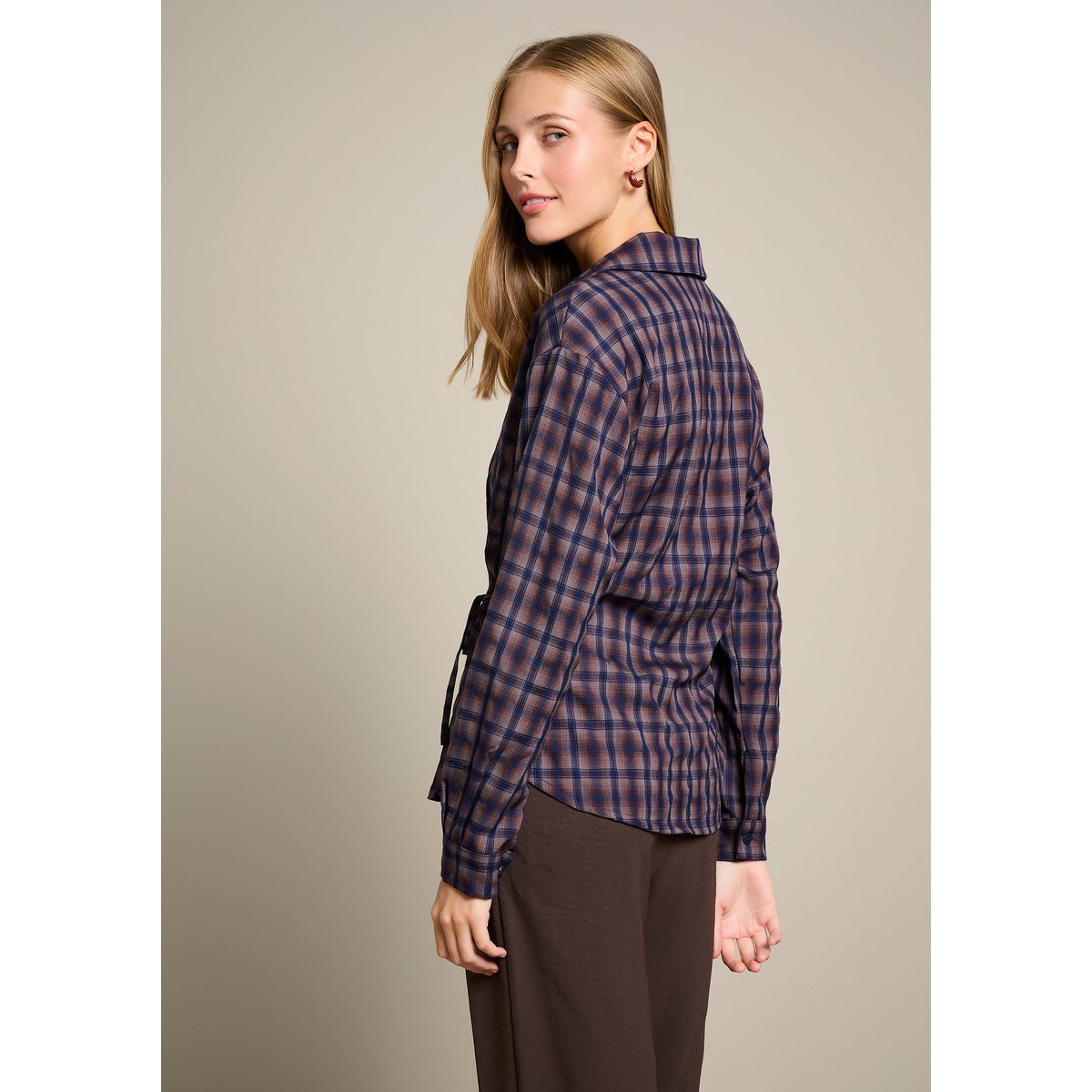 Chemise à carreaux à liens brun fonce chocolate, LOLALIZA