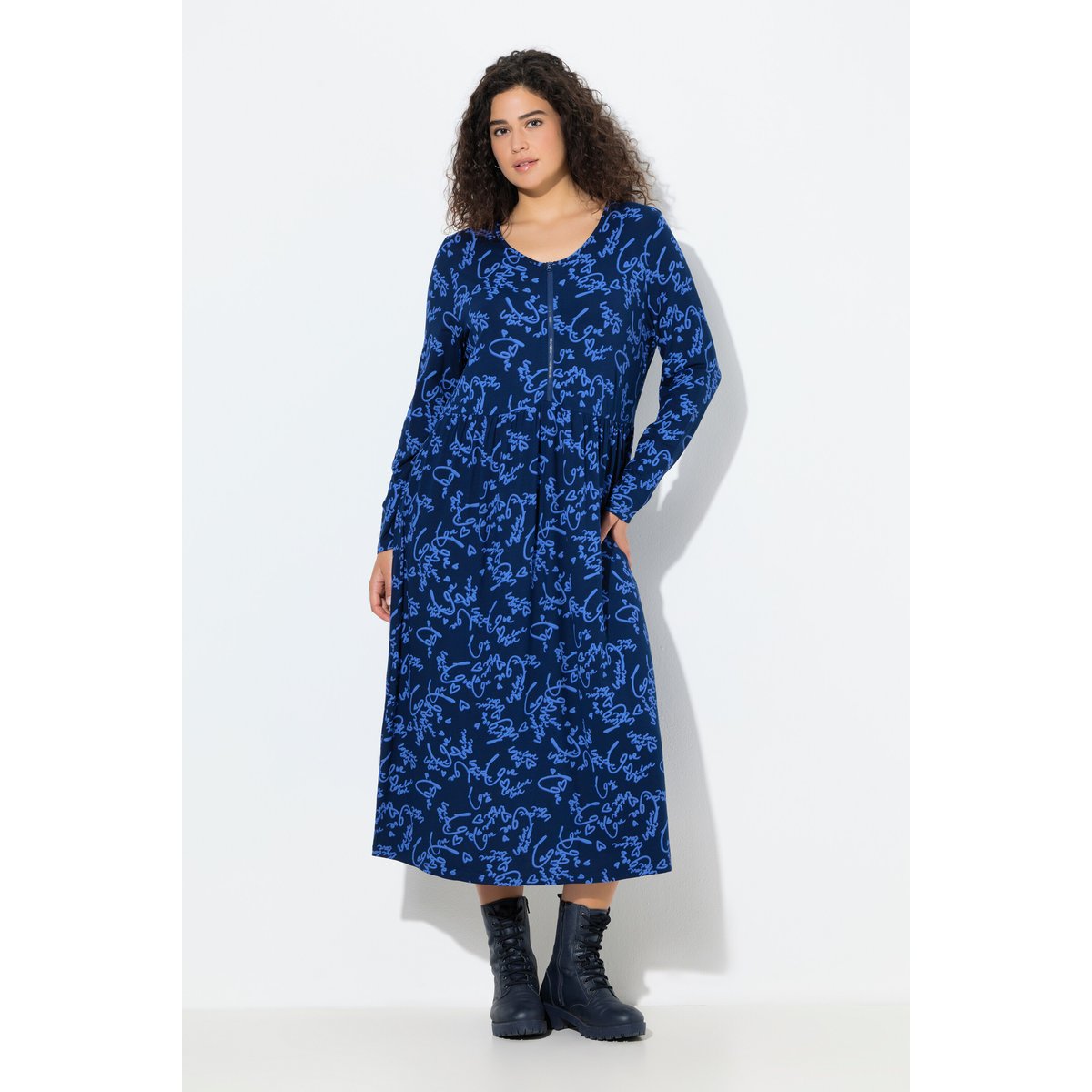 Robe midi imprimé love bleu foncé, ULLA POPKEN