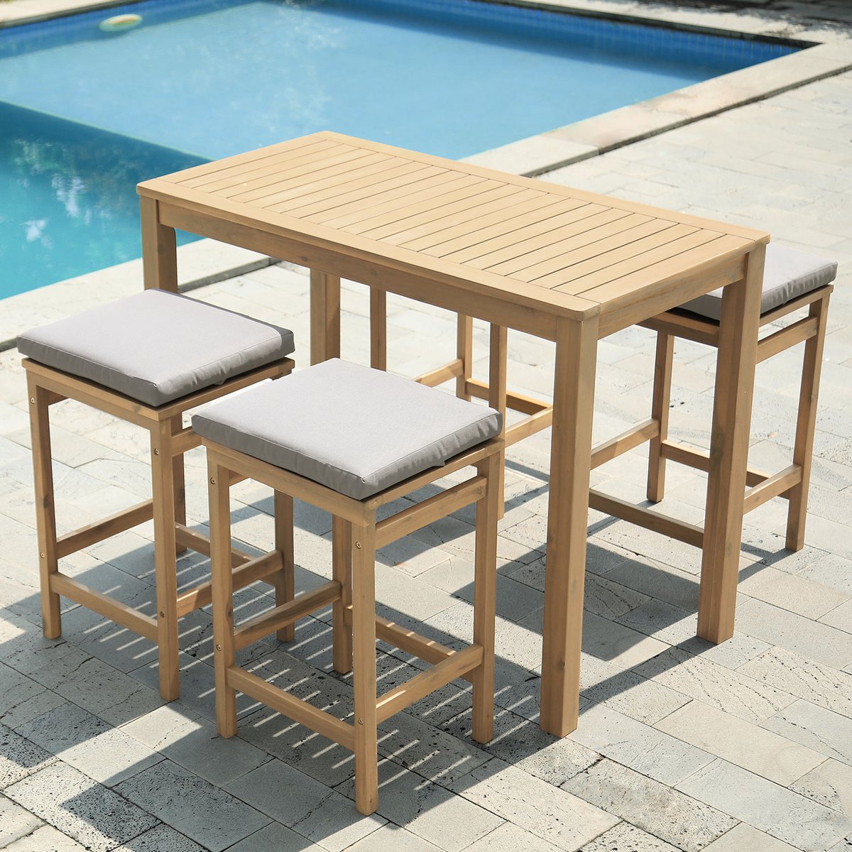 Mange debout en acacia, 4 pl, ARUBA beige, marron, HAPPY GARDEN