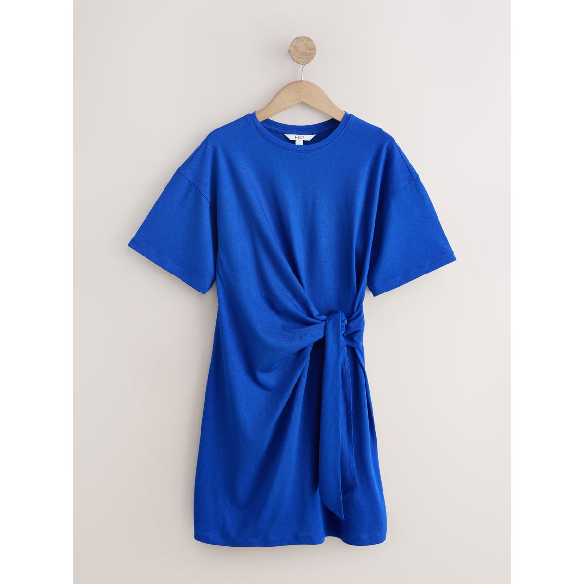 Robe t-shirt courte nouée sur la taille bleu cobalt, NEXT