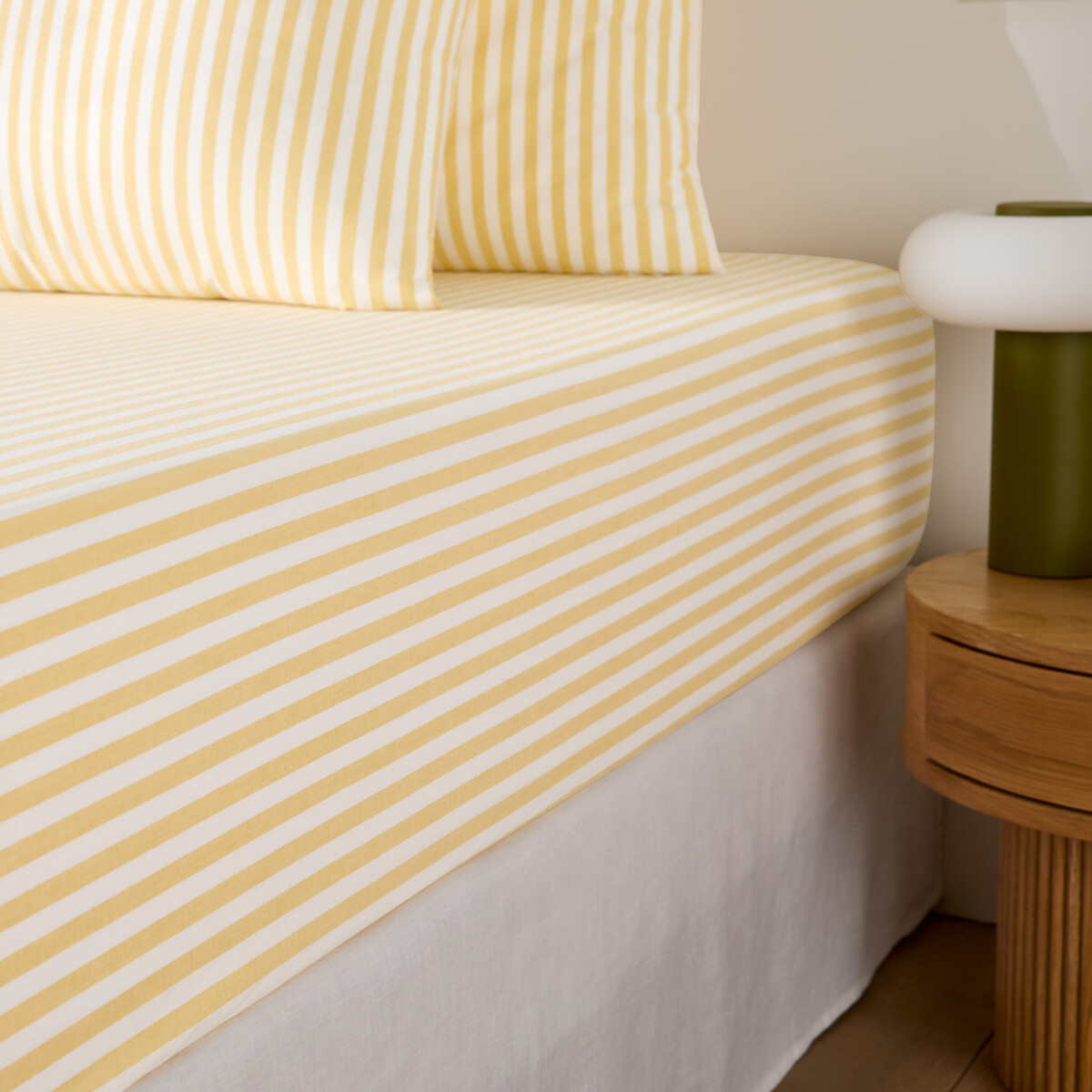 Drap-housse en coton, bonnet 30 cm, rayures en tissé-teint, SOIZIC JAUNE rayé jaune, LA REDOUTE INTERIEURS