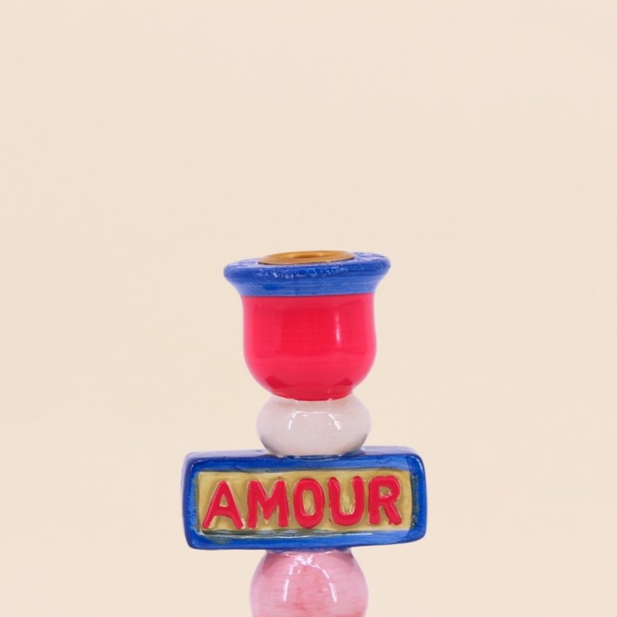Bougeoir Amour en dolomite , bleu 20cm rouge, KERSTEN