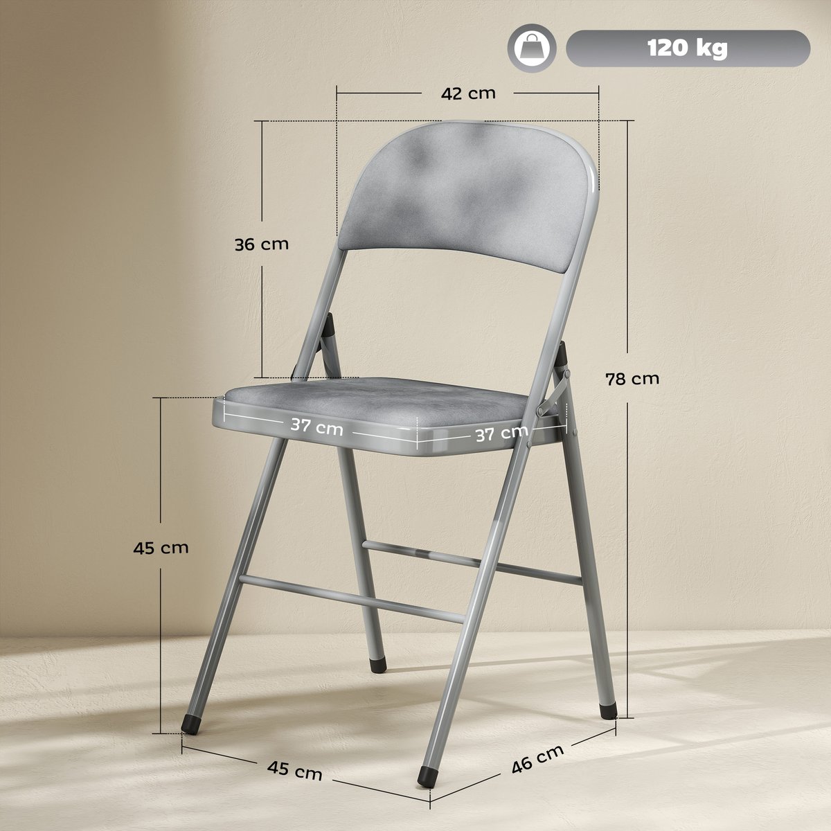 Chaise pliante Velours (100 % polyester) Gris gris clair, HOMCOM