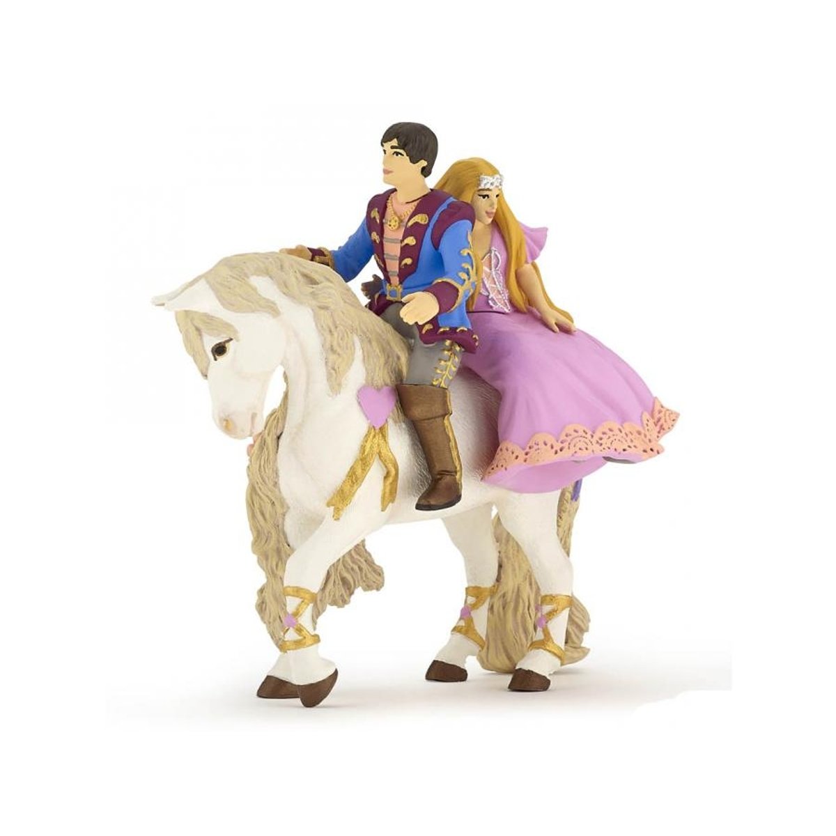 Figurine Prince et Princesse à cheval beige, PAPO