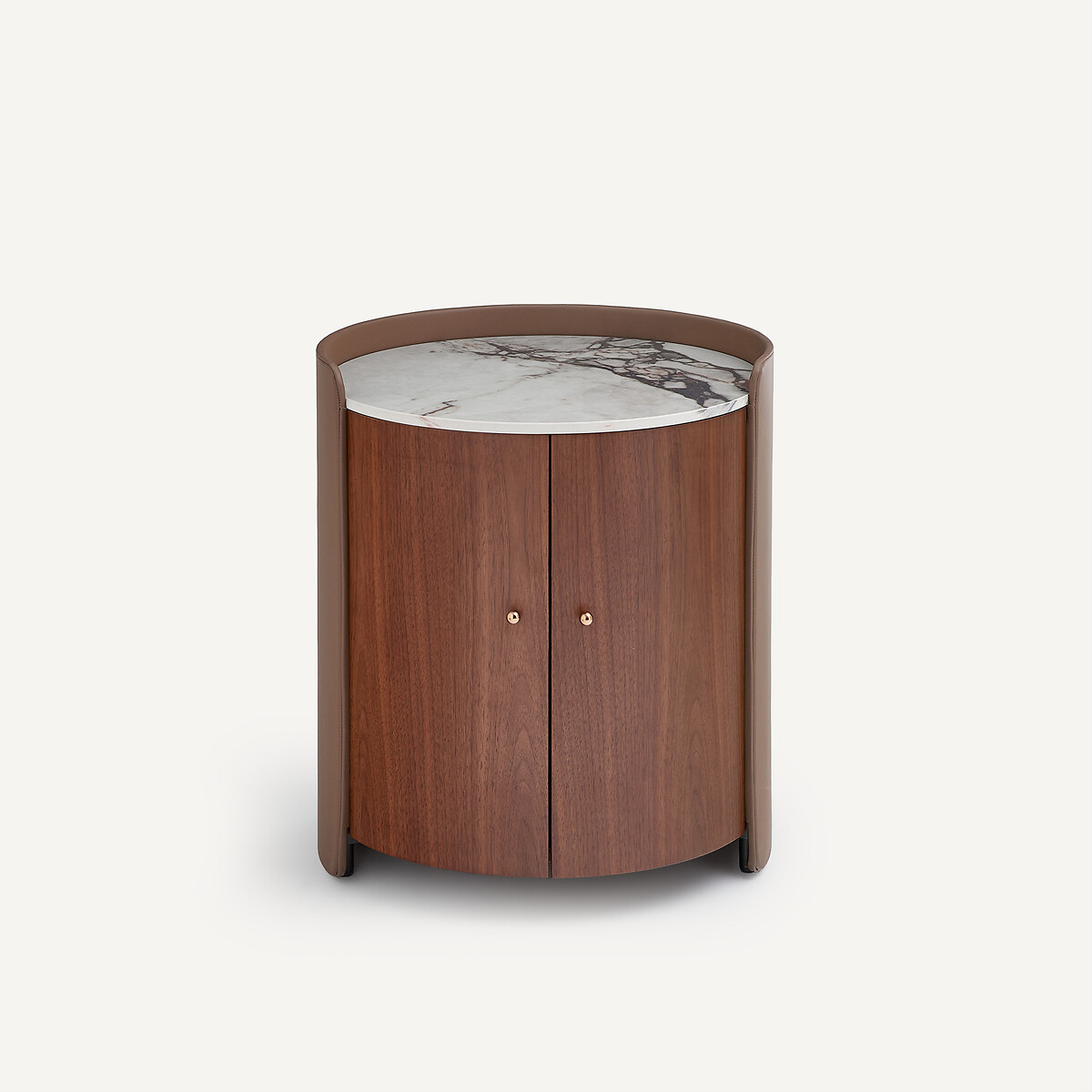 Mesa auxiliar minibar, en chapa de nogal, cerámica y piel, FIRMO nogal, AM.PM