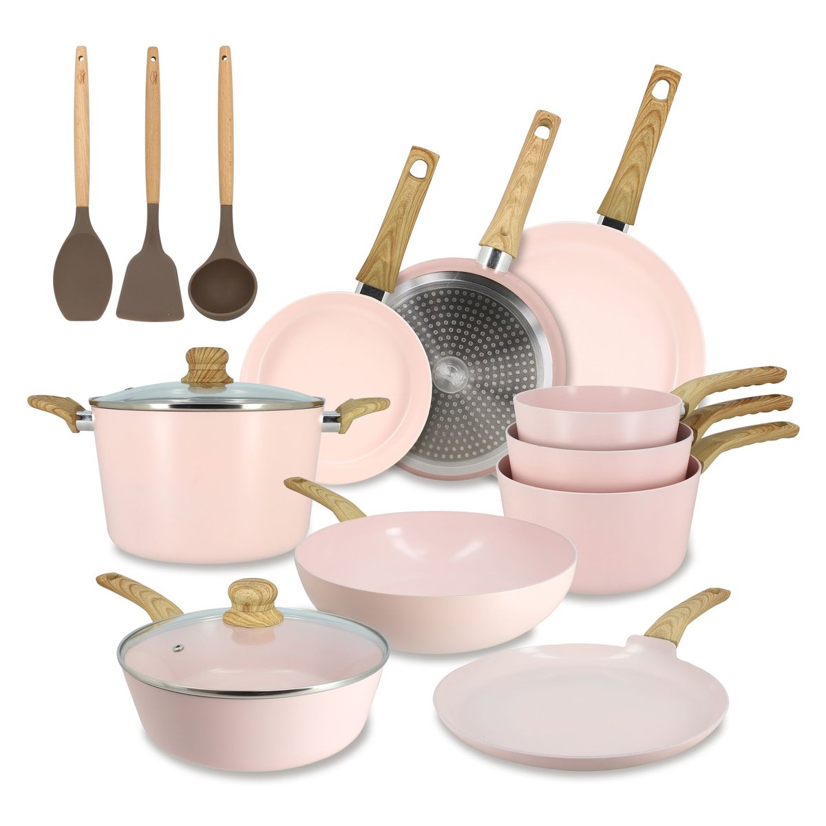 Batterie de cuisine 13 pièces en aluminium recyclé, COLORAMA rose, MENASTYL