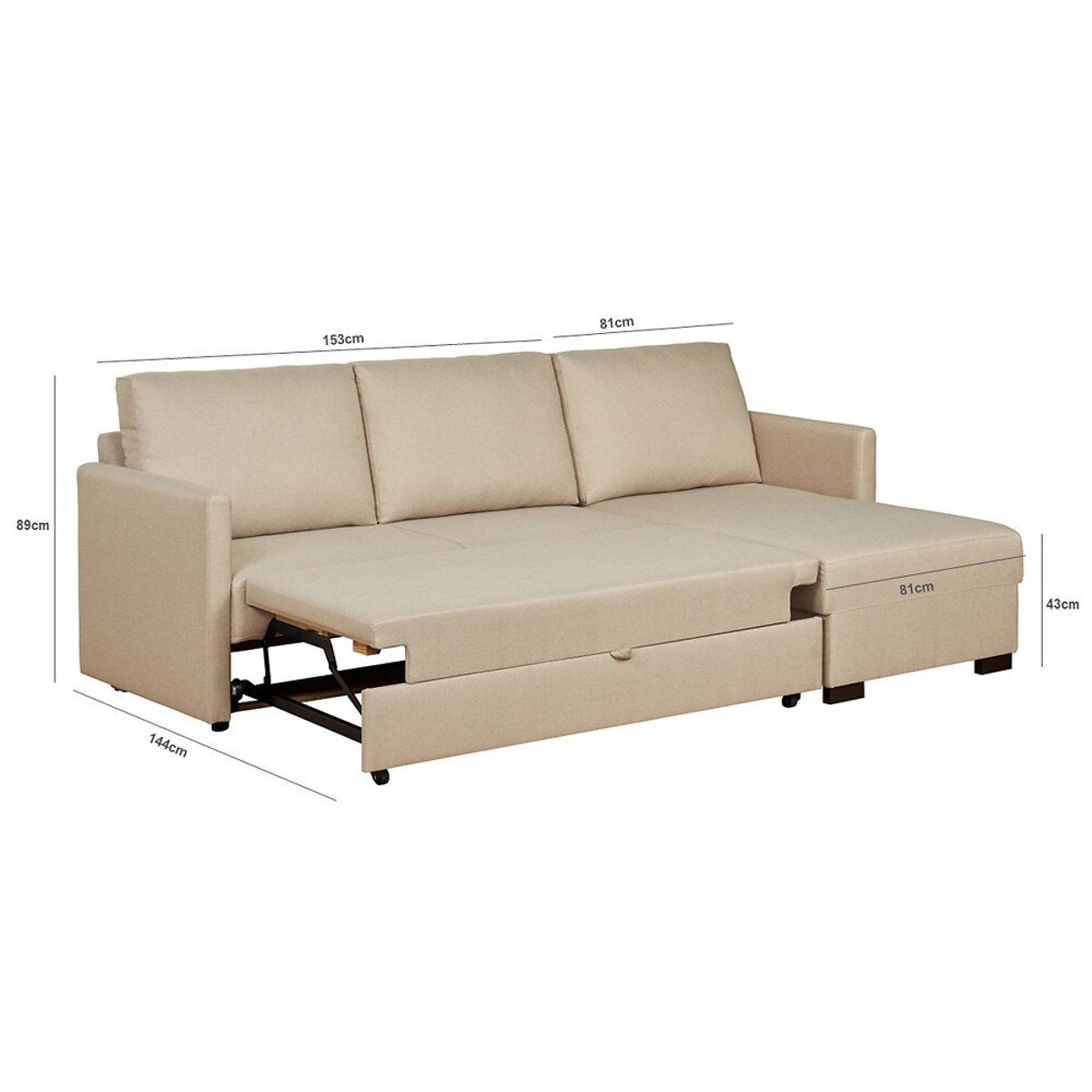 Sofá Justin, Bege, de 3 Lugares reversível, Lourini® bege, LOURINI