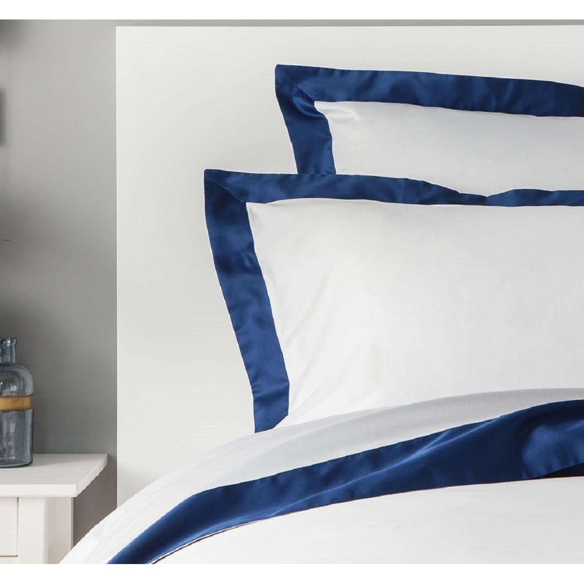 Drap plat satin de coton égyptien CELESTE bleu, MPC MAISON