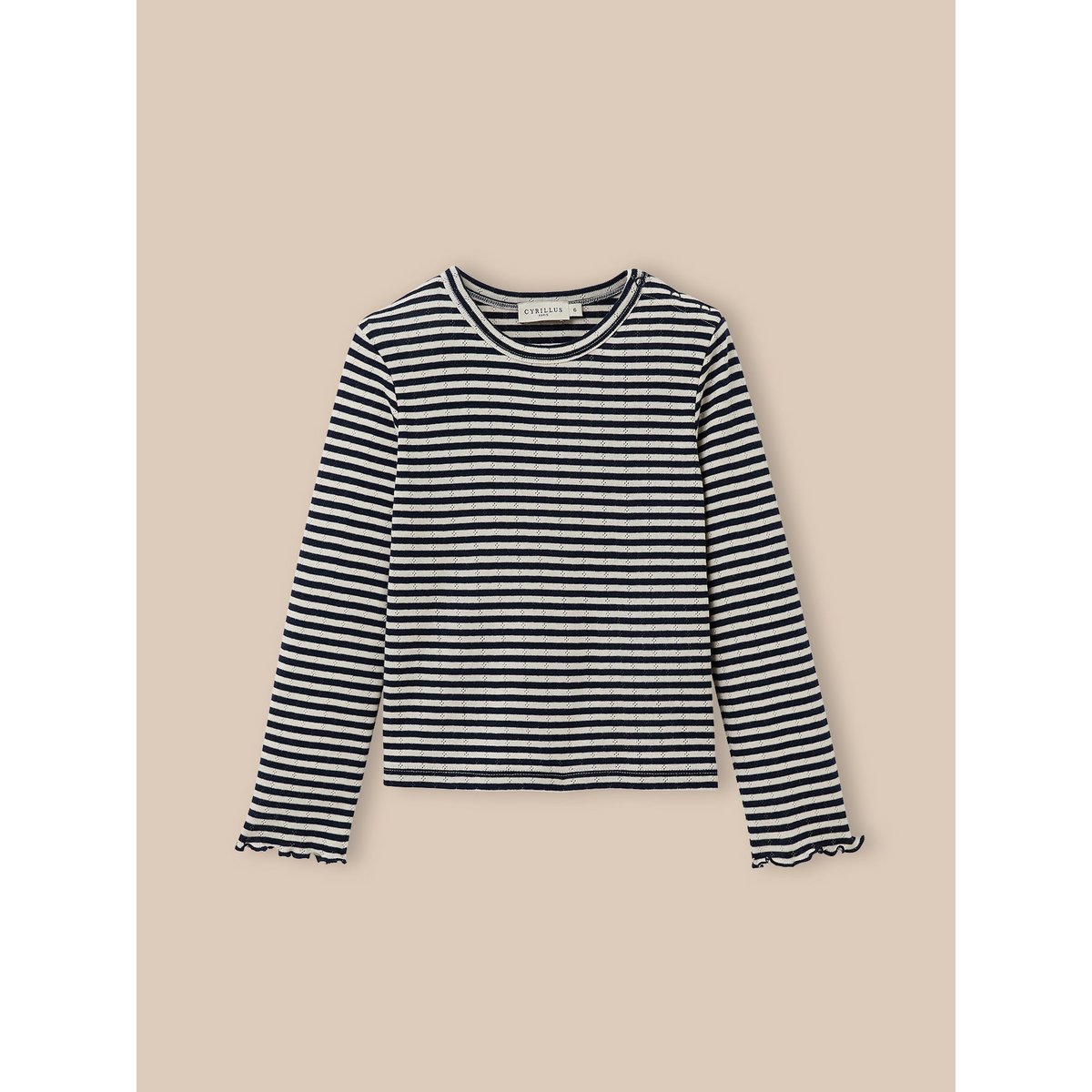 T-shirt en pointelle - coton biologique rayure marine/ecru, CYRILLUS