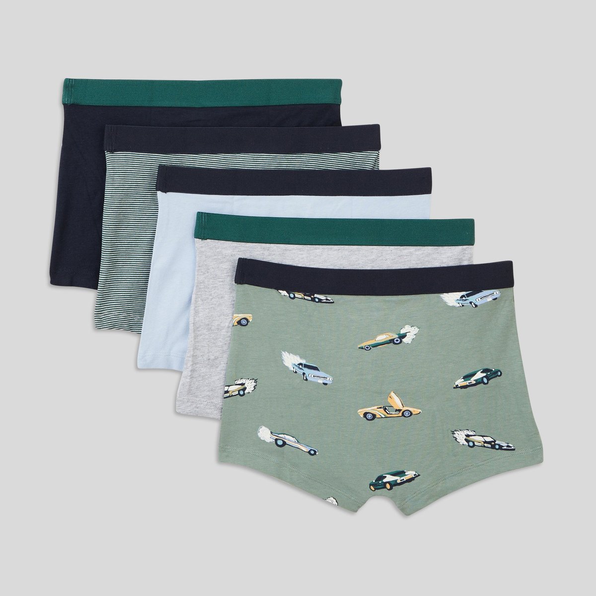Lot de 5 boxers imprimés, contenant du coton BIO, certifié OEKO-TEX sapin, MONOPRIX KIDS