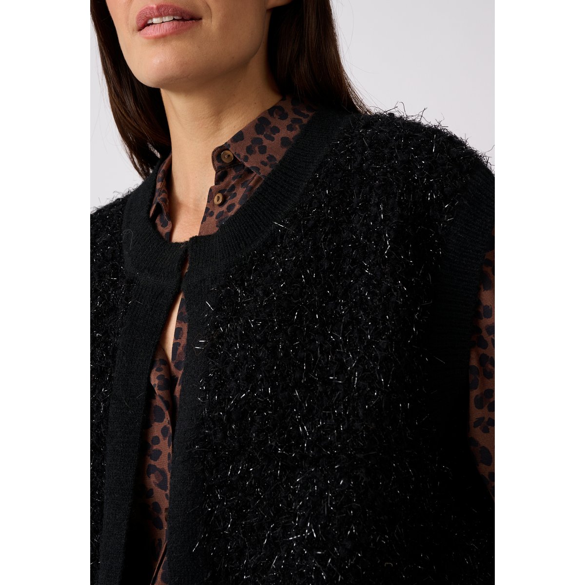 Gilet sans manches maille bouclette noir, DAMART