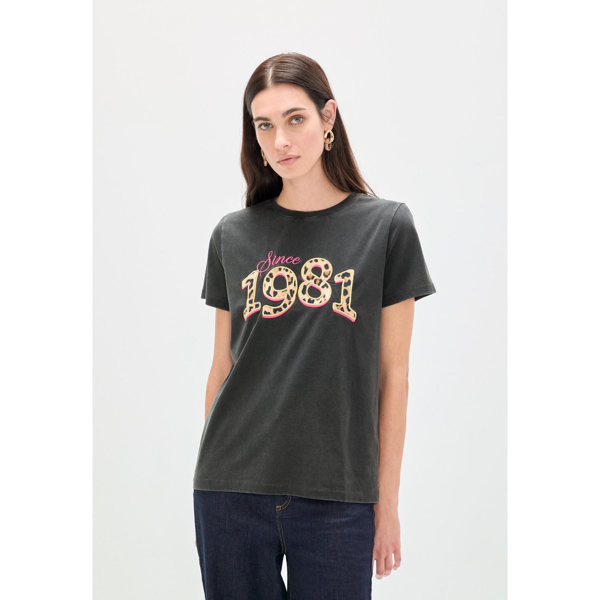 T-shirt à motif brodé anthracite, LOLA CASADEMUNT