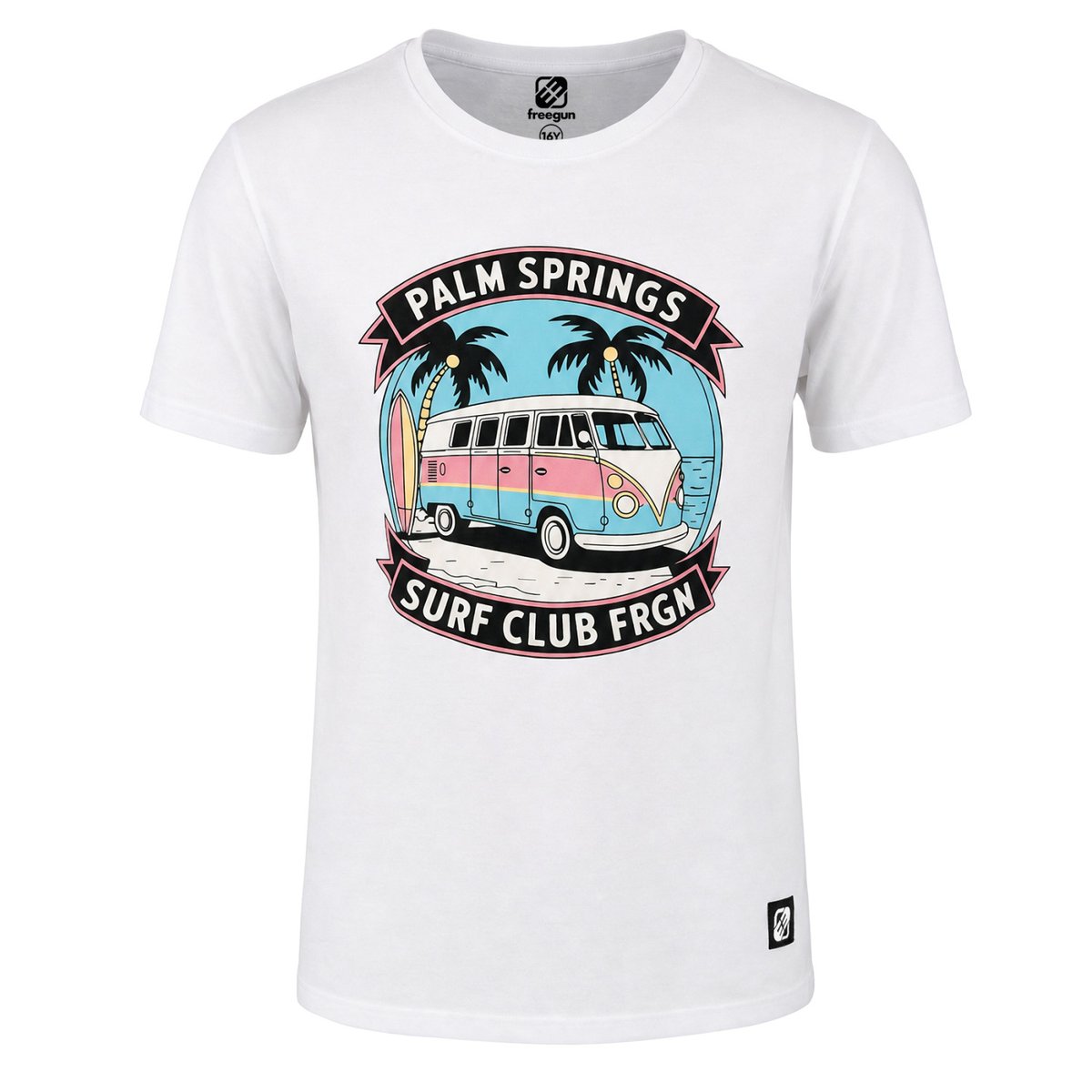 Tee Shirt en coton Van blanc/bleu/rose/jaune/noir, FREEGUN