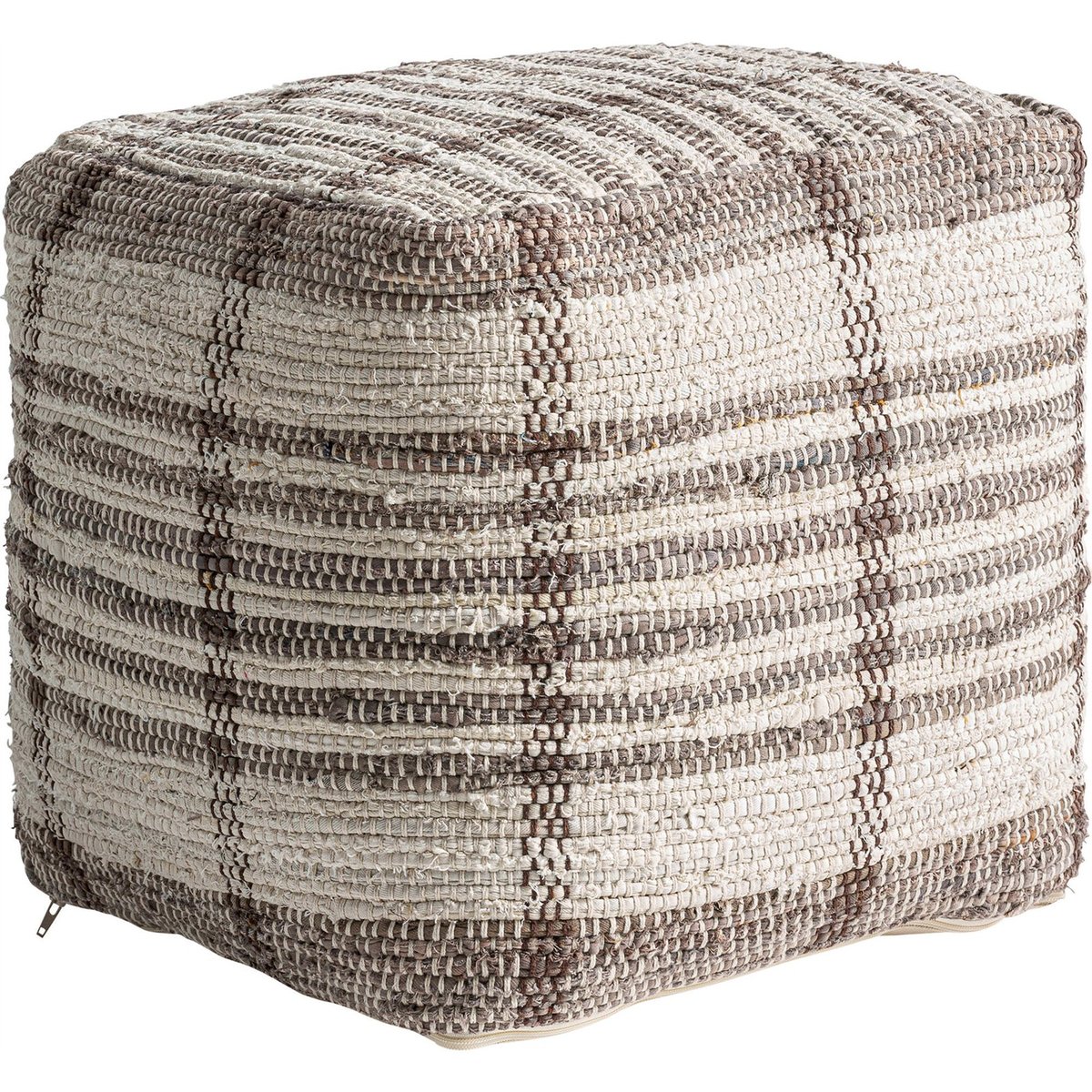 Pouf carré en coton beige et marron, RECOLLECTION