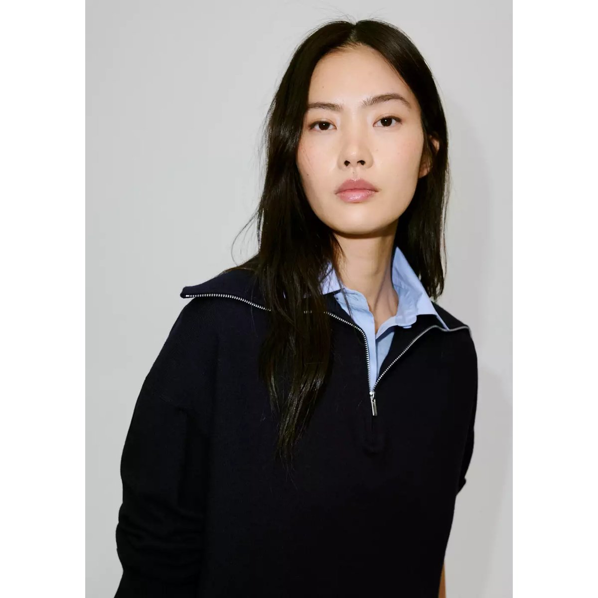 Pull en maille superposition chemise bleu marine foncé, MANGO