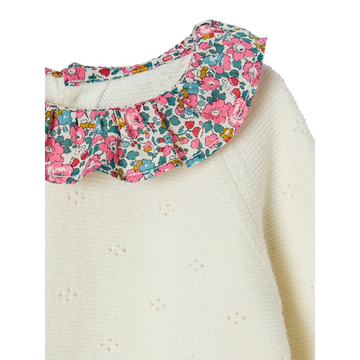 Ensemble 2 pièces naissance en tricot écru, ENVIE DE FRAISE