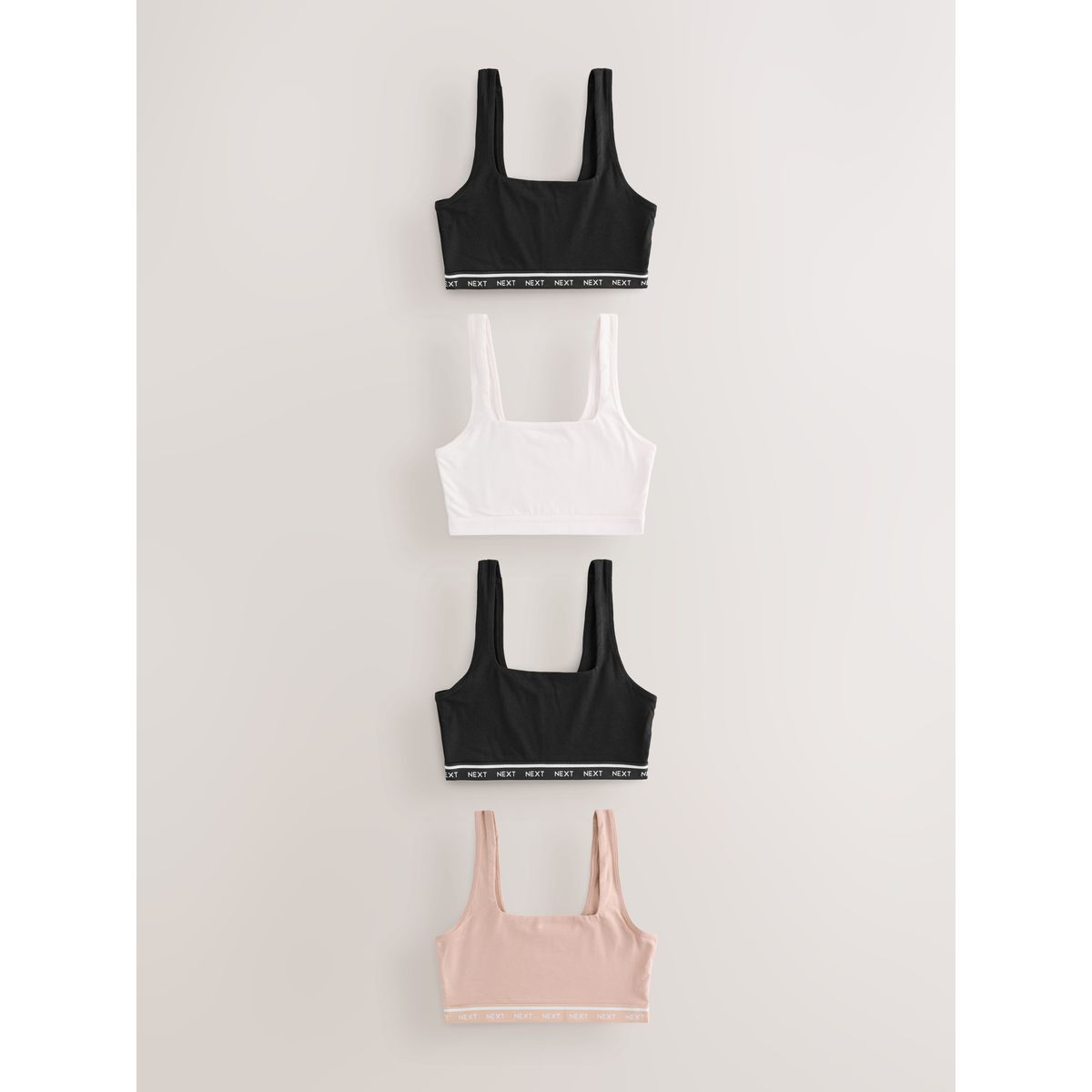 Brassière en coton avec logo, lot de 4 noir/noir/crème/praline nude, NEXT