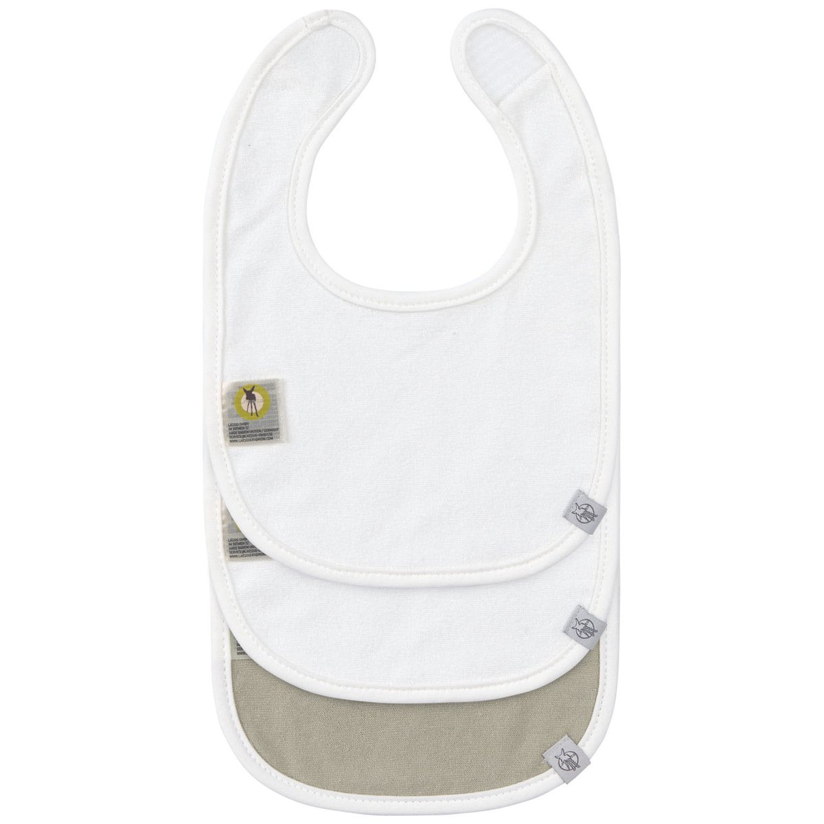 Lot de 3 bavoirs naissance blanc, olive, LASSIG