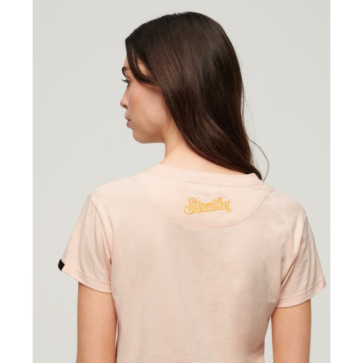 T-shirt ajusté brodé effet tatouage rose fouetté pêche, SUPERDRY