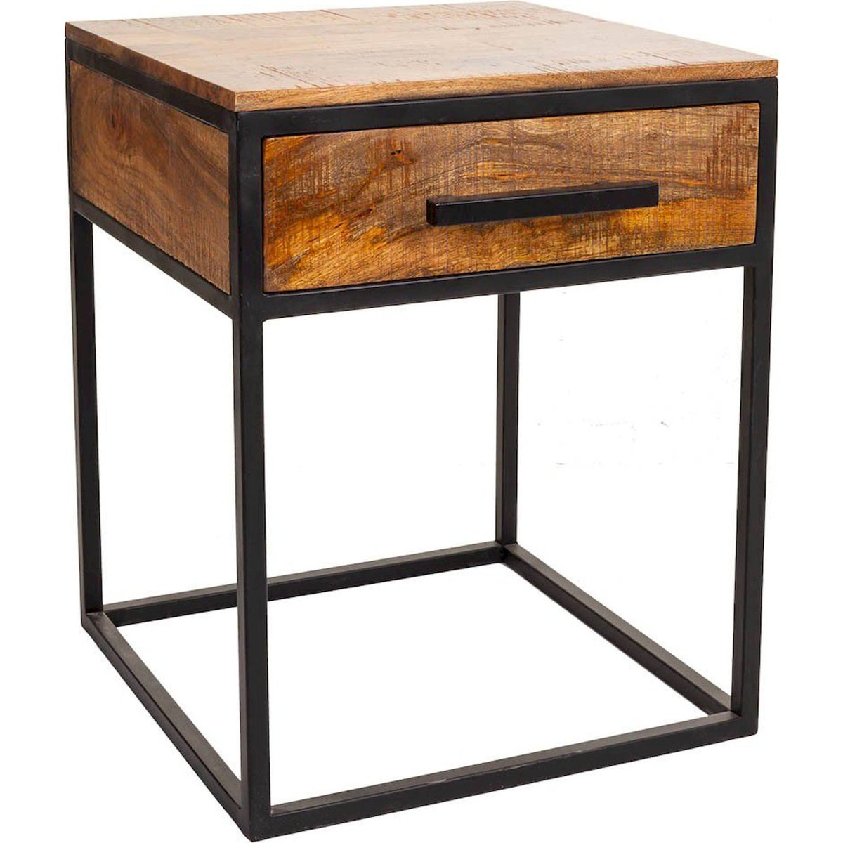 Table de chevet carrée en bois et métal bois foncé et noir mat, RECOLLECTION