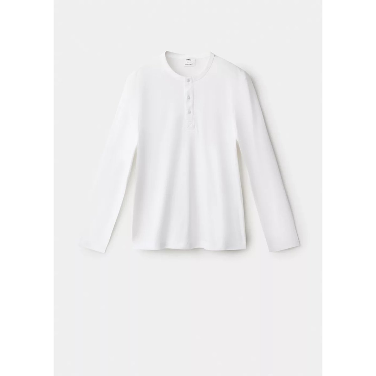 T-shirt 100 % coton col boulanger blanc, MANGO MAN