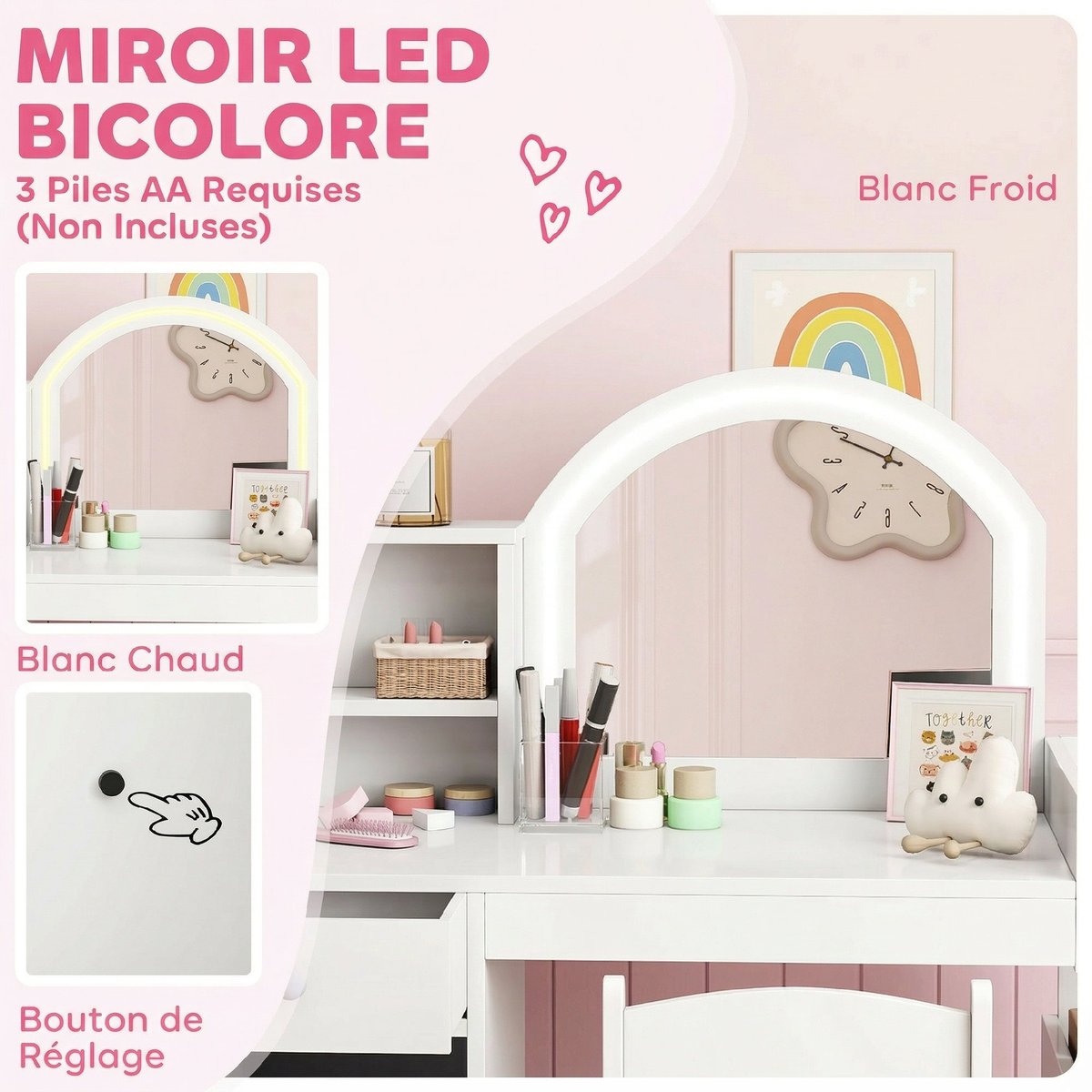 Ensemble de coiffeuse pour enfants MDF Blanc blanc, AIYAPLAY