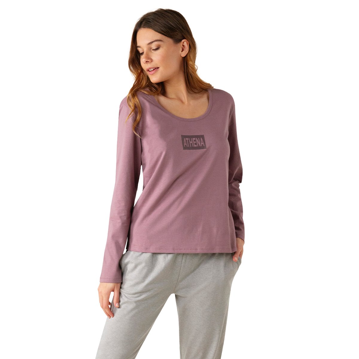 Pyjama long  SPORT rose-gris, ATHENA