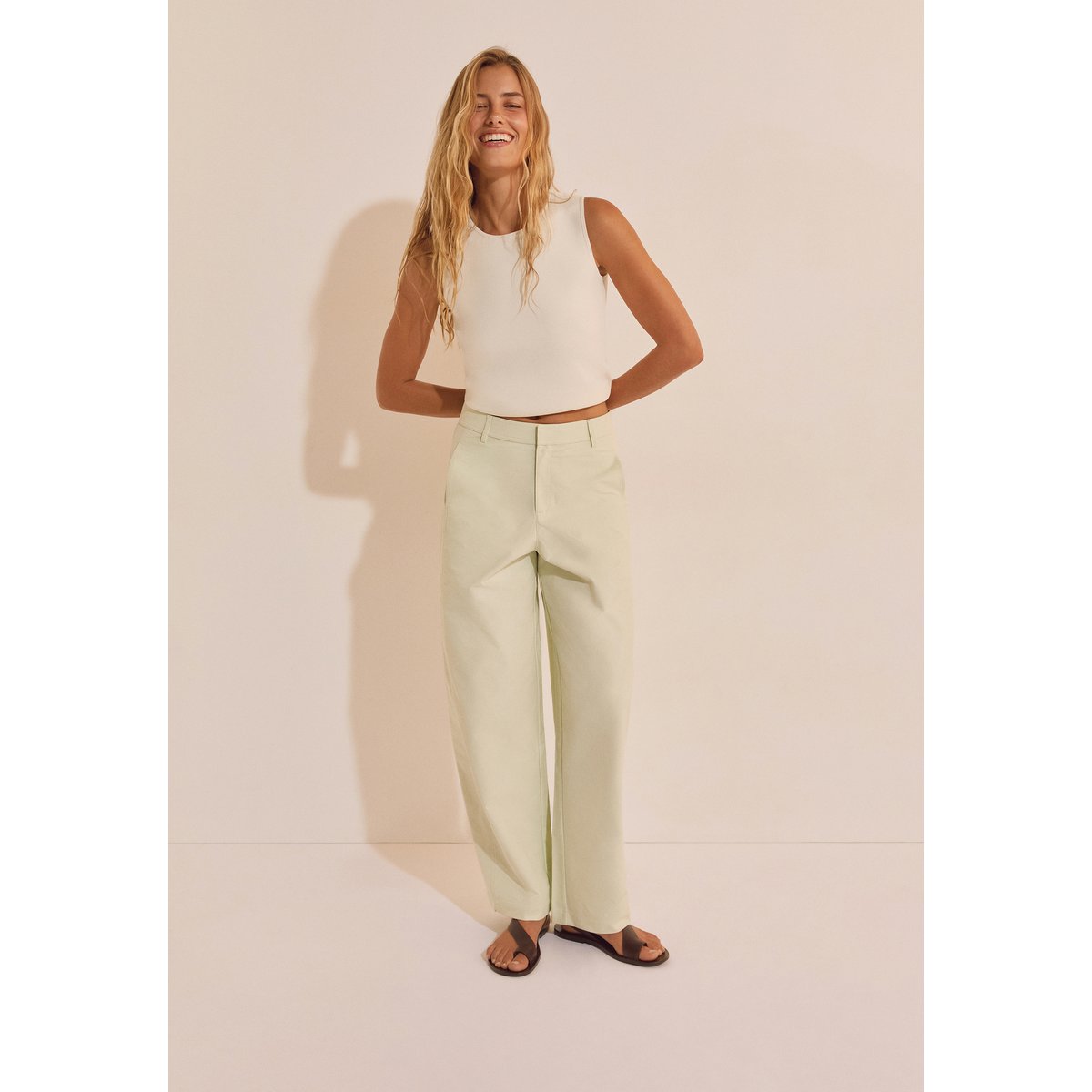 Pantalon barrel avec coton POLO vert clair, ETAM
