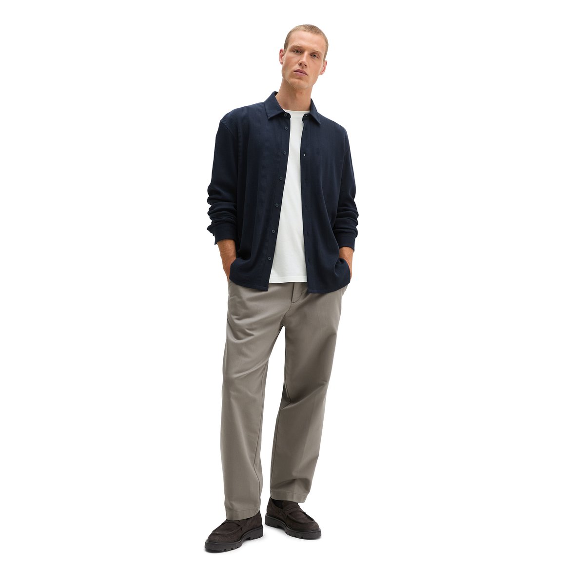 Chemise en jersey coupe classique avec une structure finement côtelée bleu, MARC O'POLO